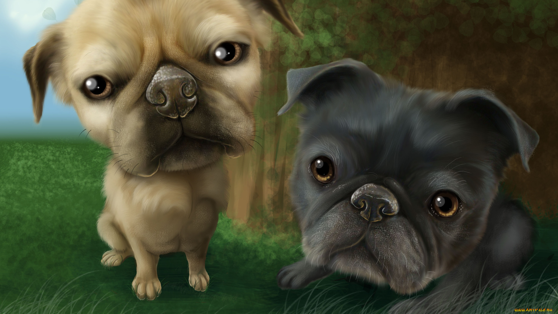 рисованные, животные, собаки