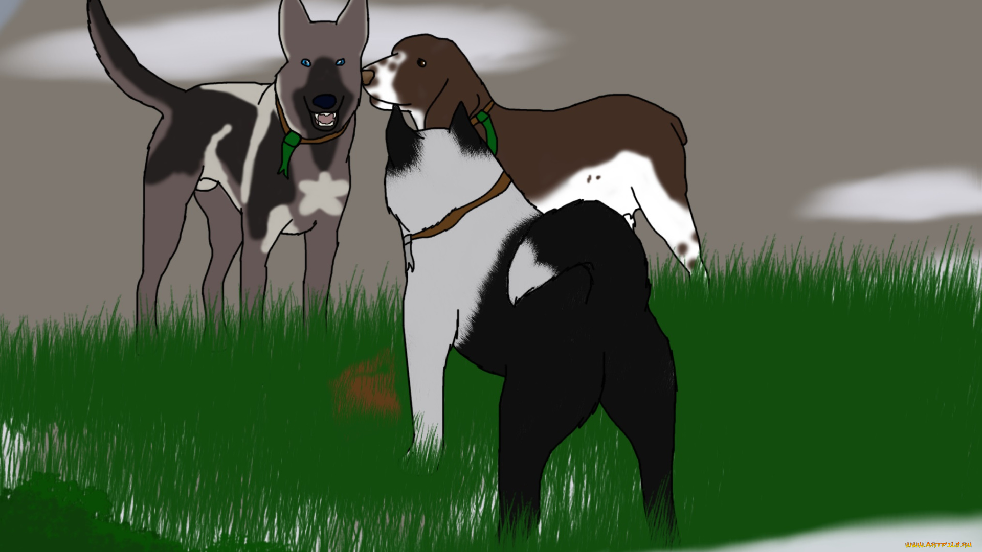 рисованные, животные, собаки