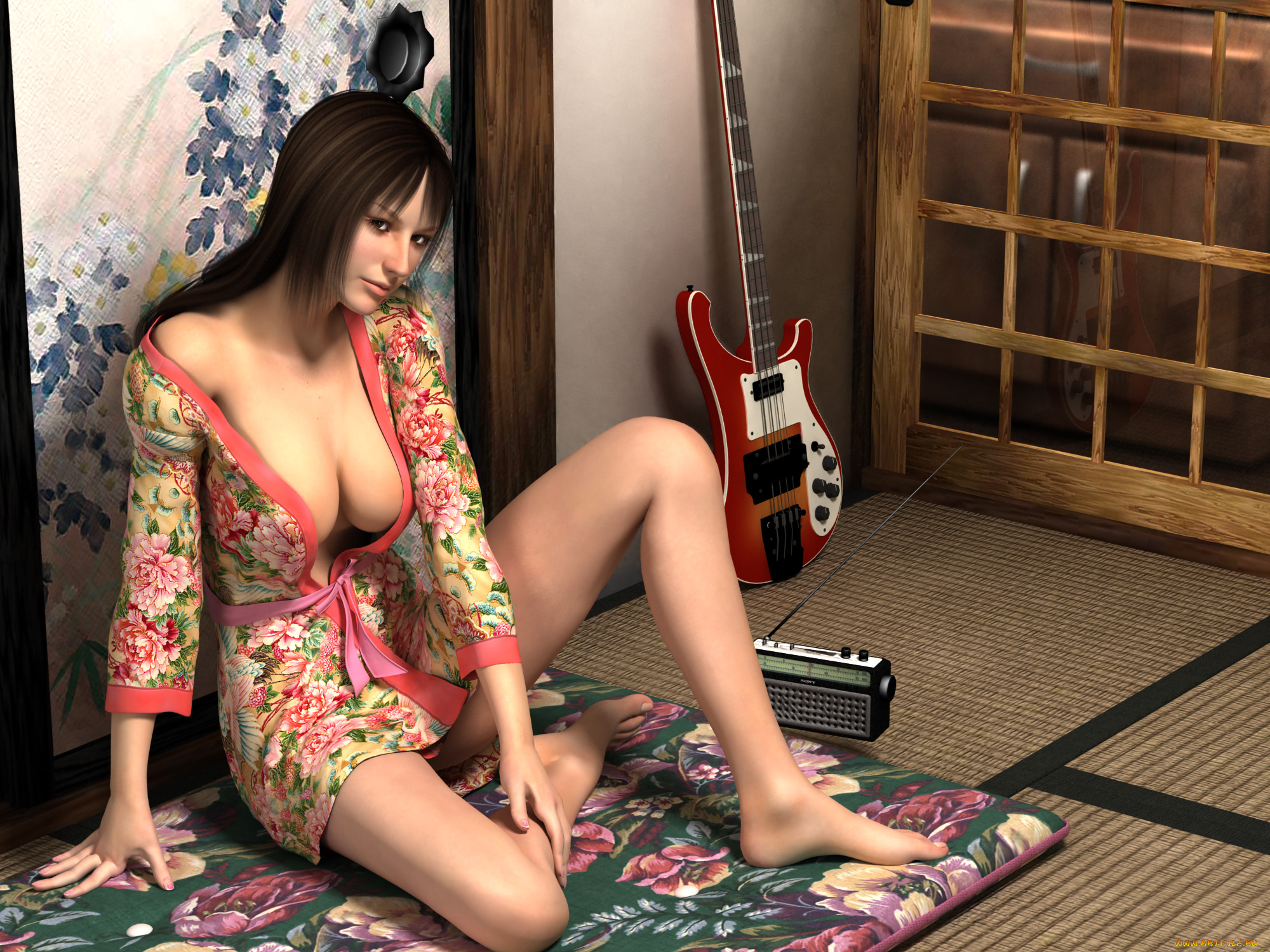 3д, графика, people, люди, девушка, гитара