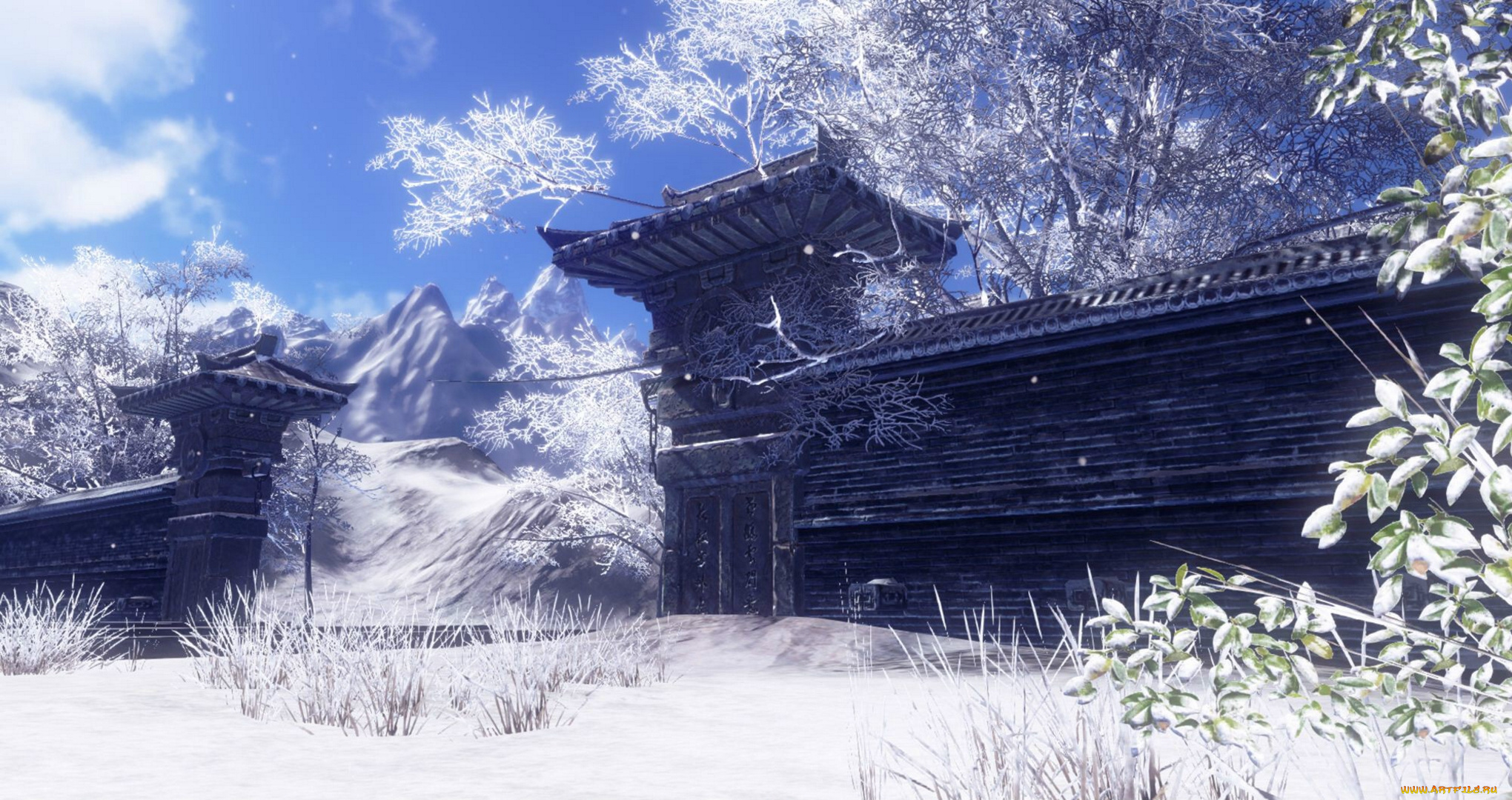 рисованные, природа, Япония, зима