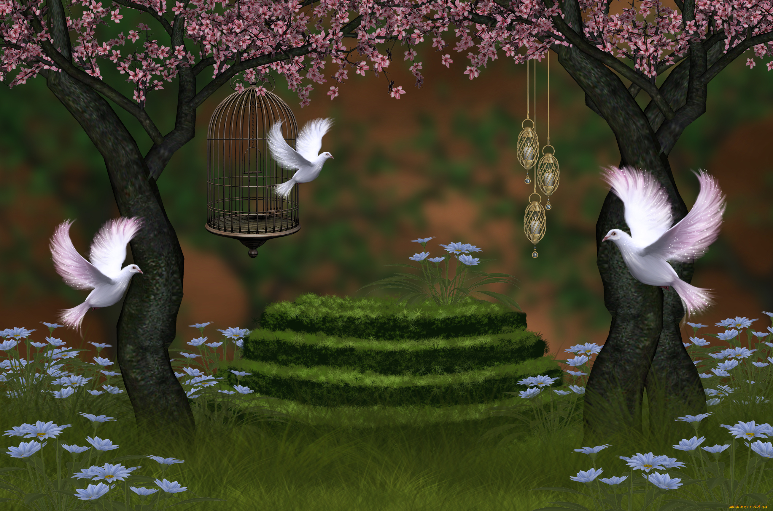 3d, 3д, графика, animals, животные, голуби, art