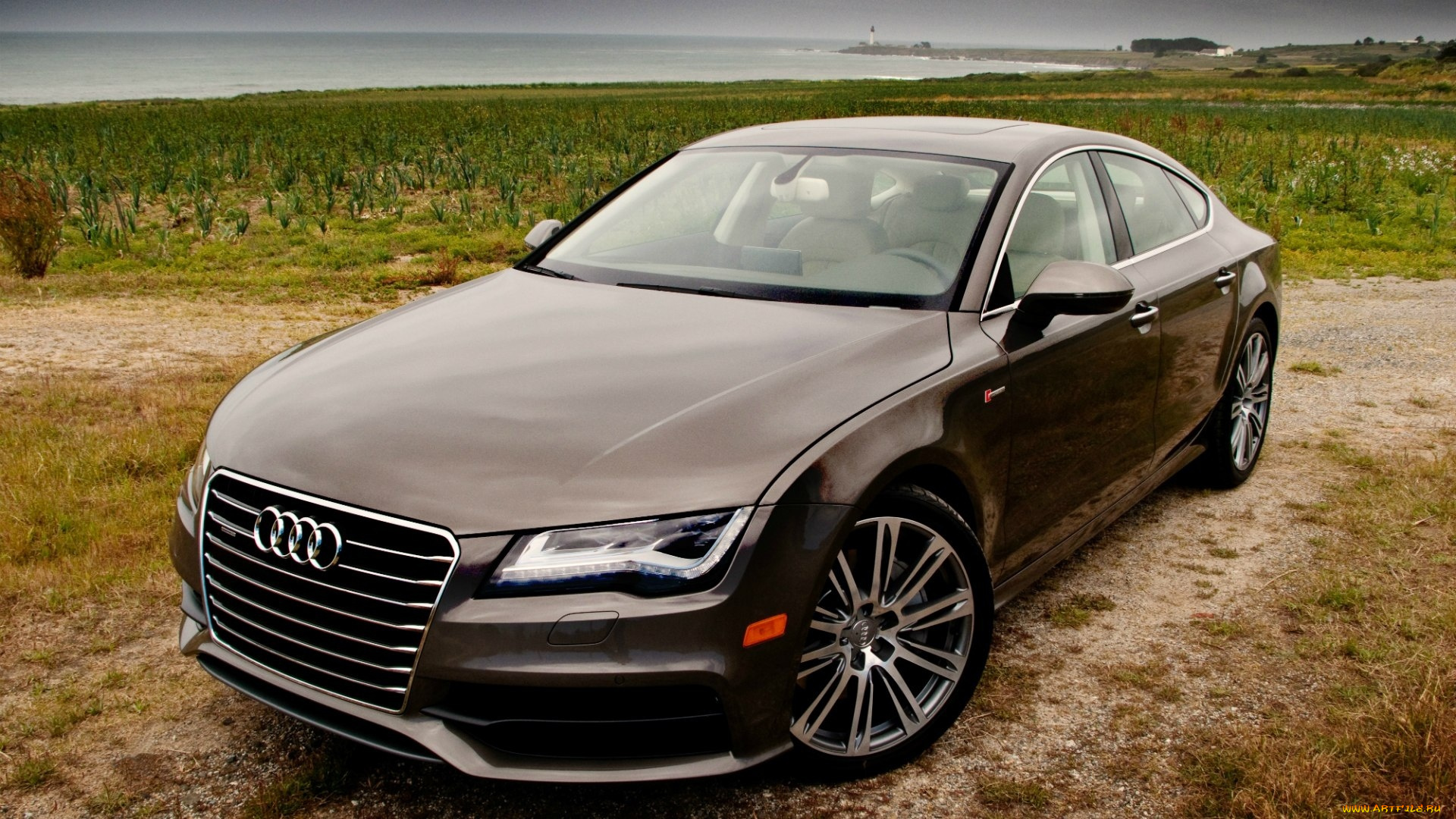 audi, автомобили, море, маяк, природа