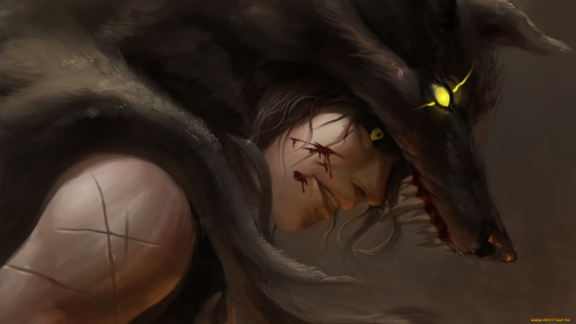 фэнтези, люди, шкура, парень, волк, кровь, глаза