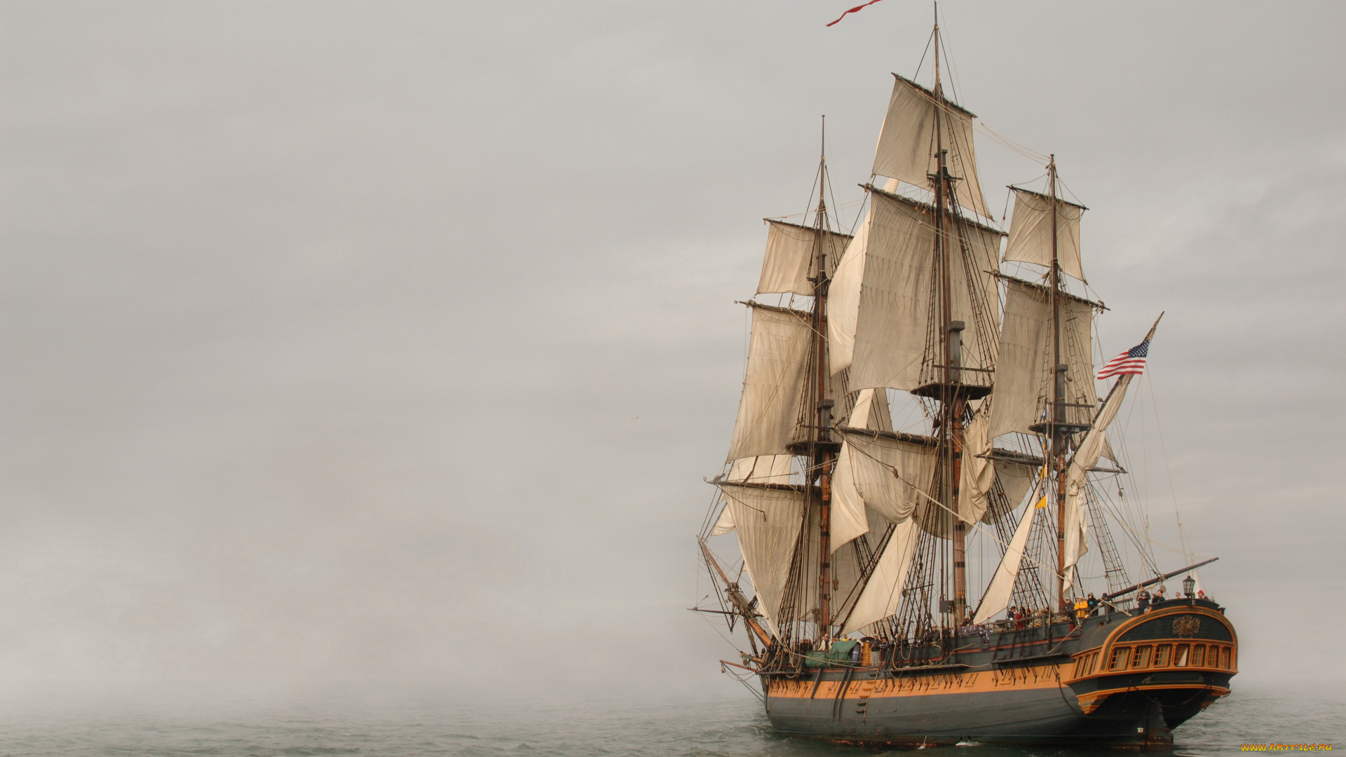 корабли, парусники, парусник, туман, море, фрегат