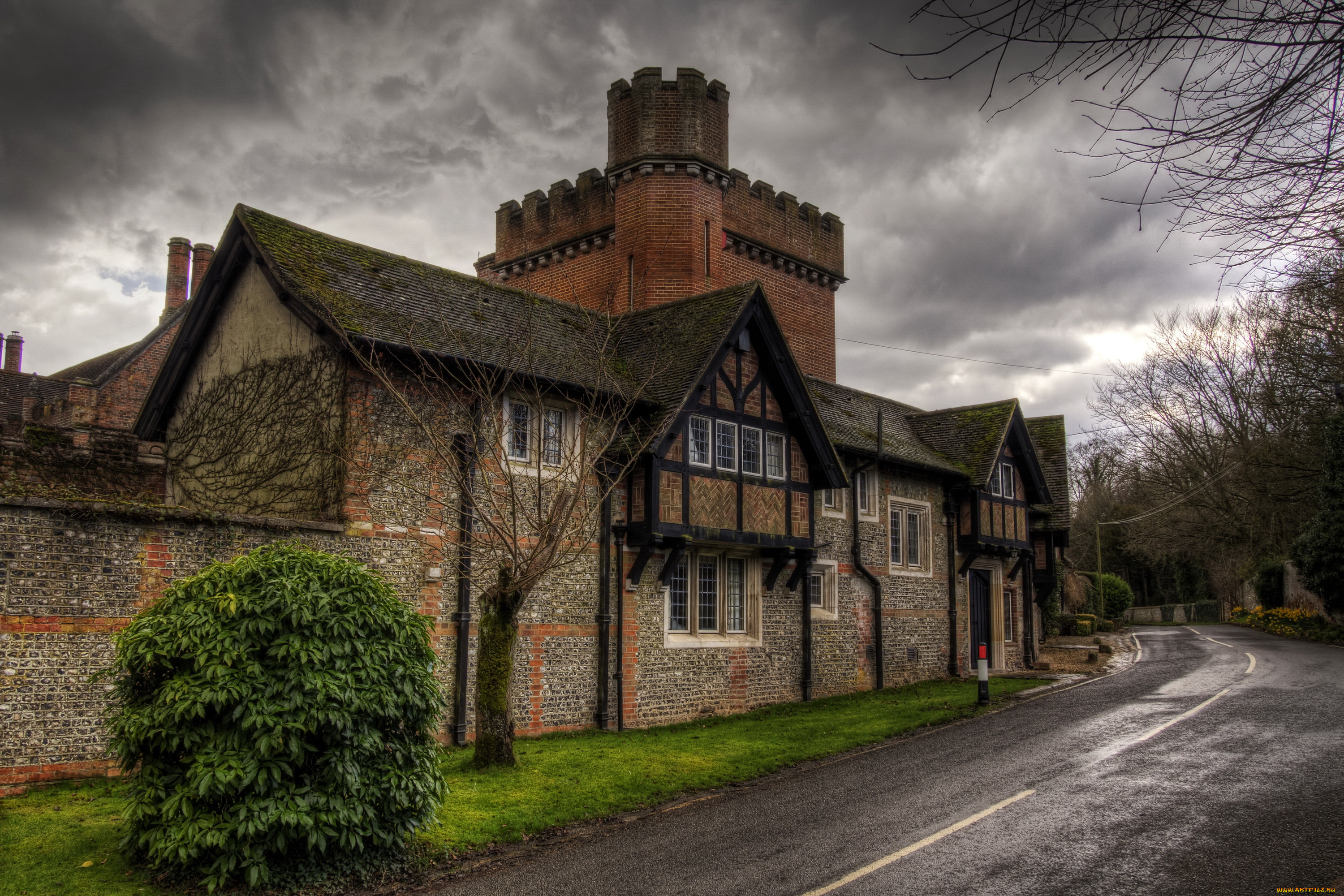 crawley, англия, города, -, здания, , дома, англия, crawley, hampshire, сумерки, улица, дом