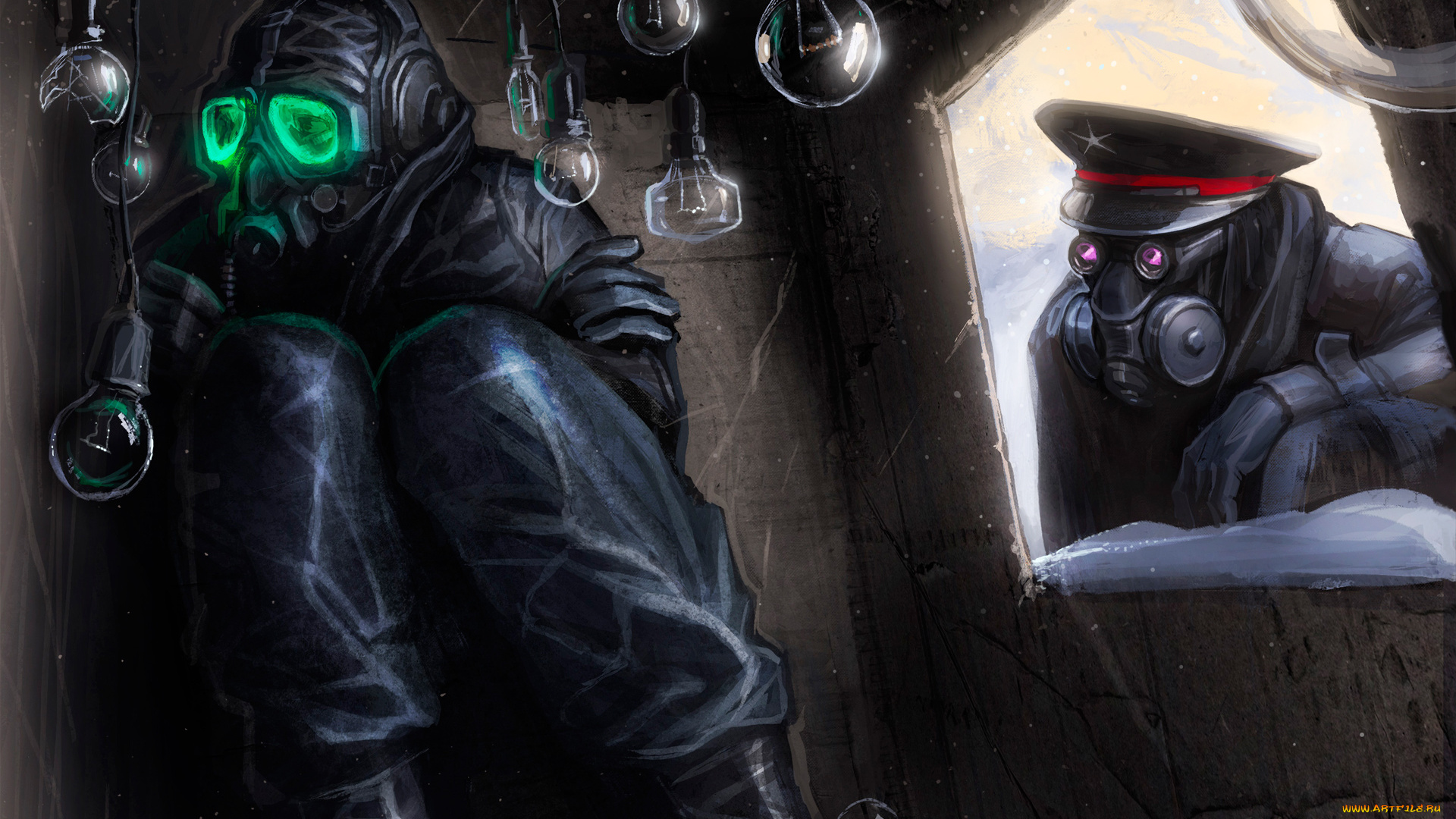 фэнтези, романтика, апокалипсиса, лампочки, арт, коробка, маска, респиратор, зима, снег, romantically, apocalyptic, alexiuss, zee, captain