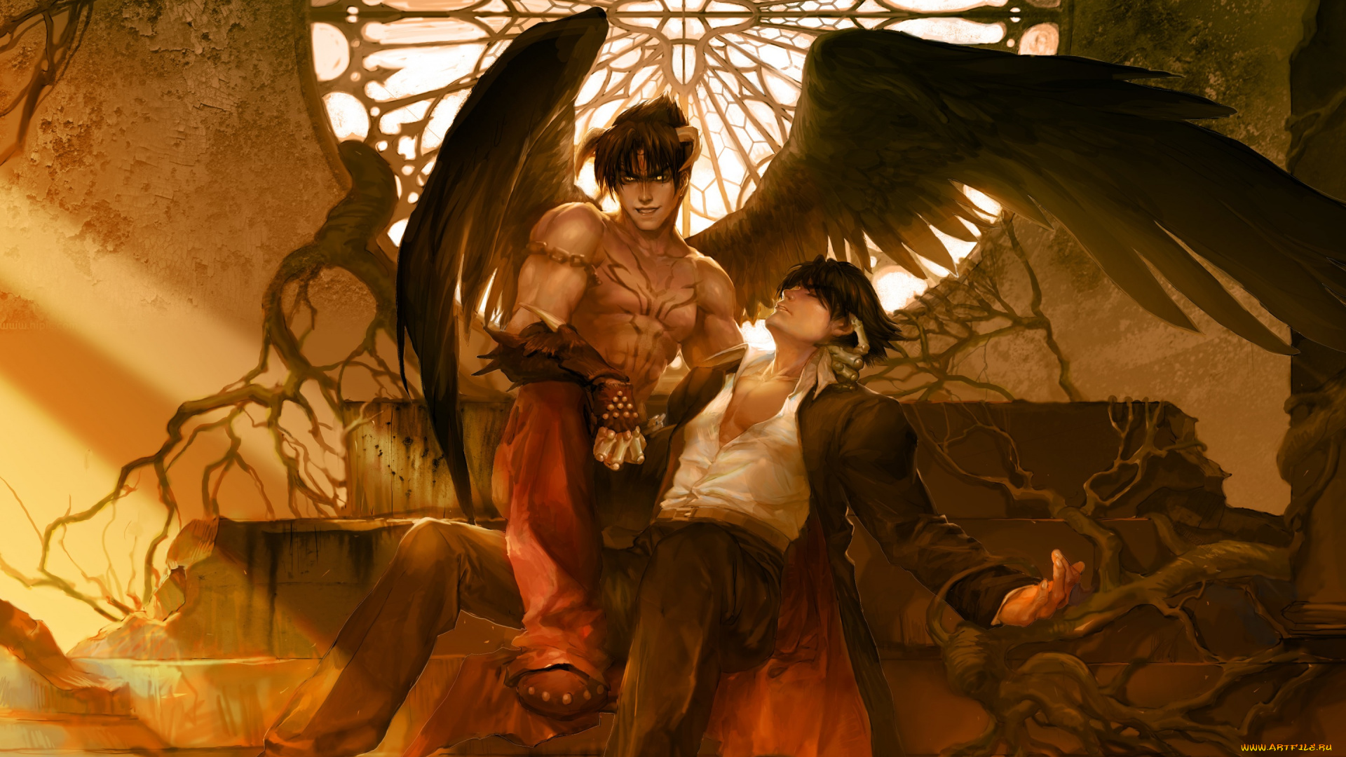 видео, игры, tekken, 4, devil, jin, tekken, kazama, art, крылья, рога