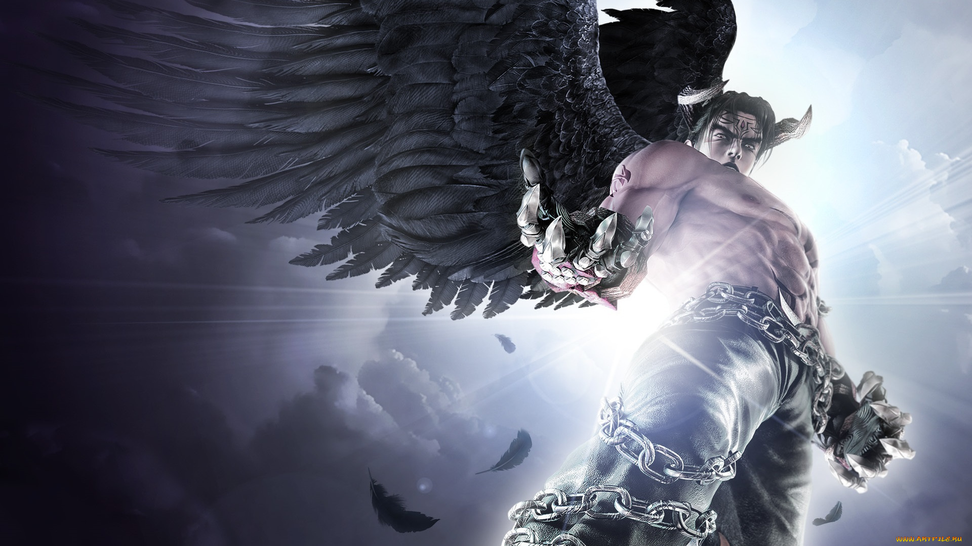 видео, игры, tekken, 6, devil, jin, tekken, 6, kazama, рога, взгляд, крылья, черные, цепи