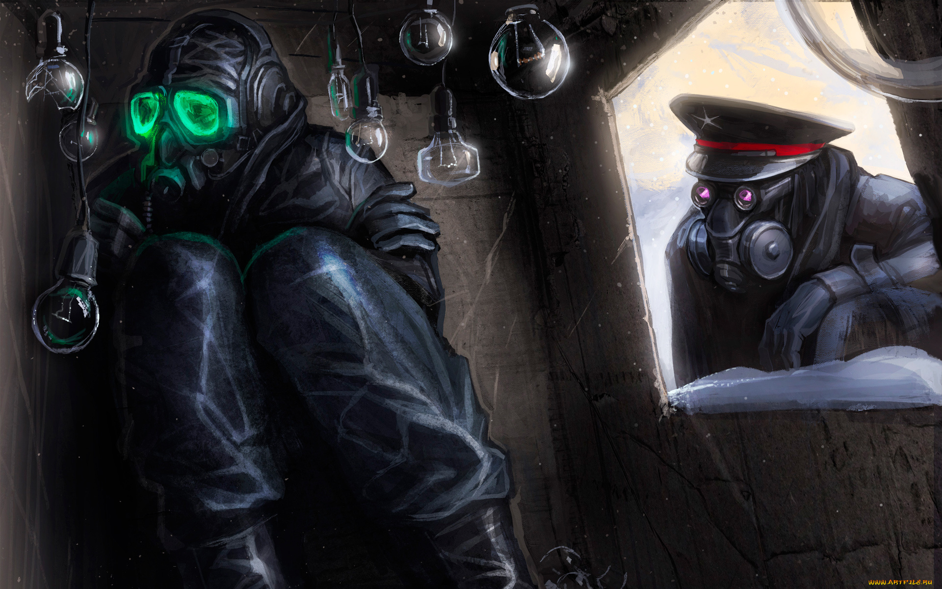 фэнтези, романтика, апокалипсиса, лампочки, арт, коробка, маска, респиратор, зима, снег, romantically, apocalyptic, alexiuss, zee, captain