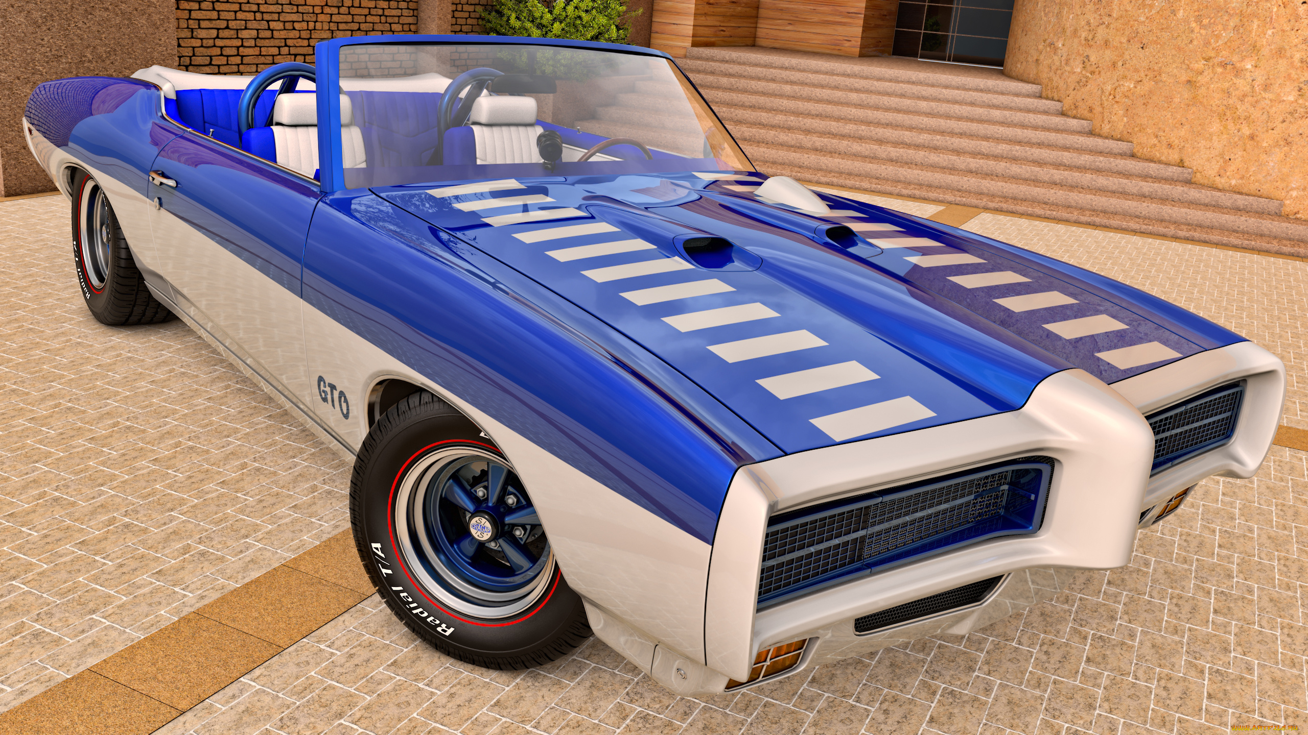 автомобили, 3д, pontiac, 1969г