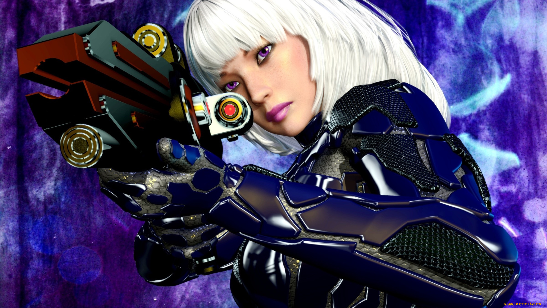 3д, графика, фракталы, , fractal, девушка, взгляд, фон, оружие