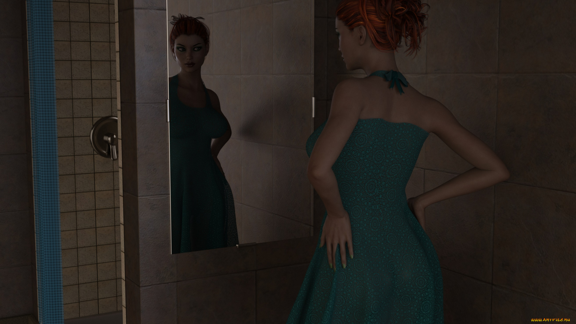 3д, графика, люди, , people, девушка, взгляд, фон, отражение