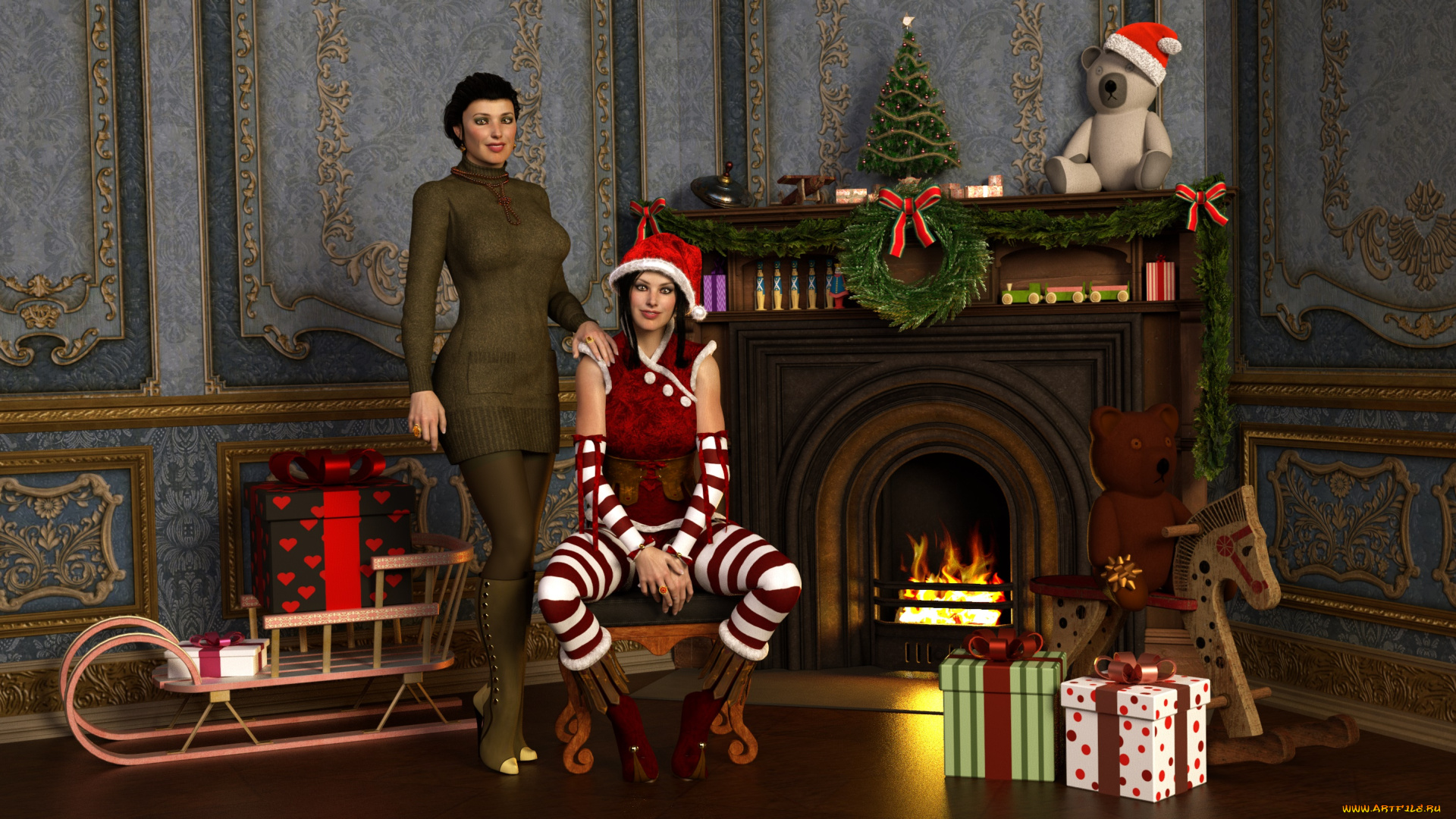 3д, графика, люди, , people, девушки, взгляд, фон