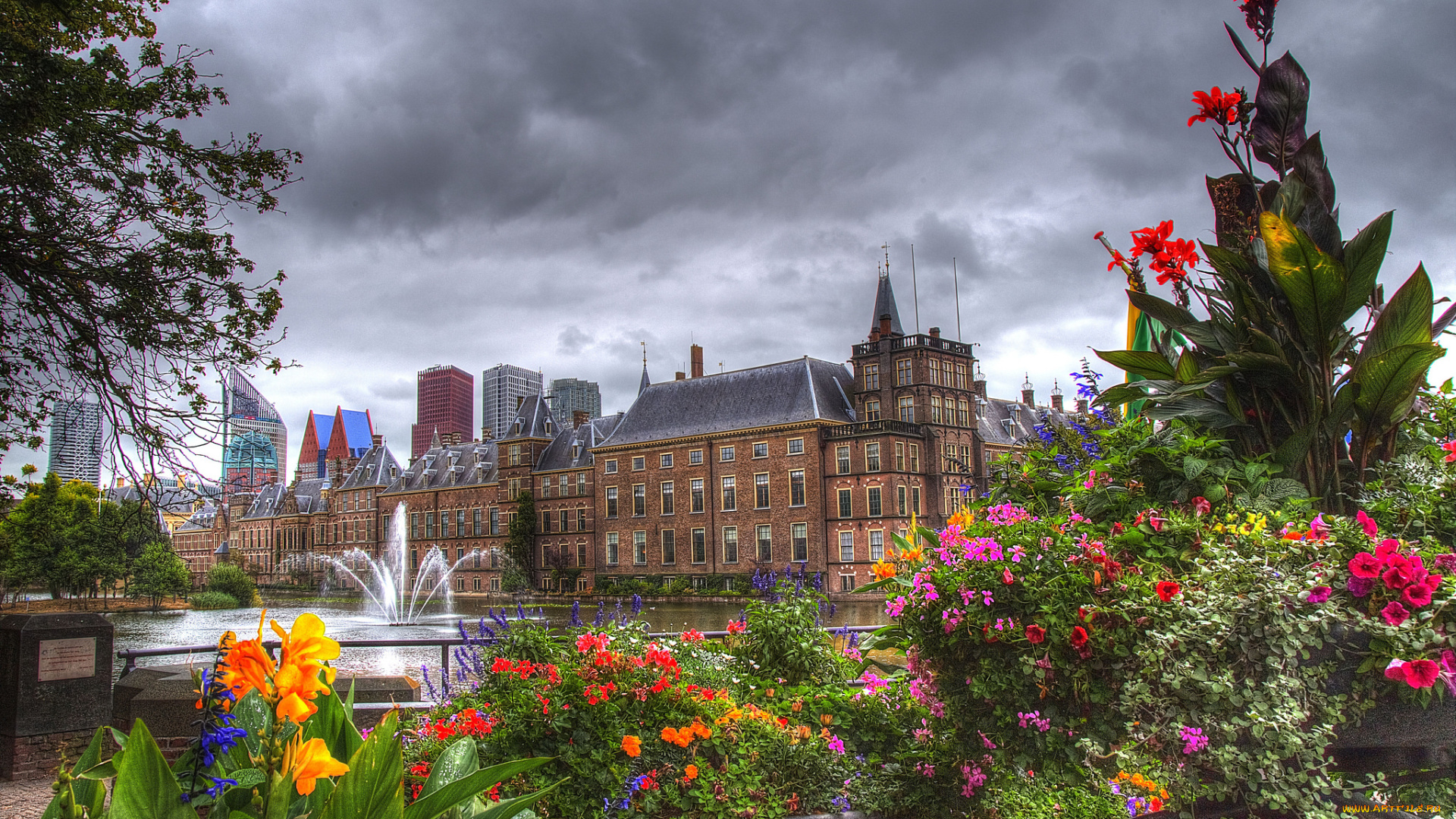 hague, города, -, пейзажи, фоннтан, рекка, парк