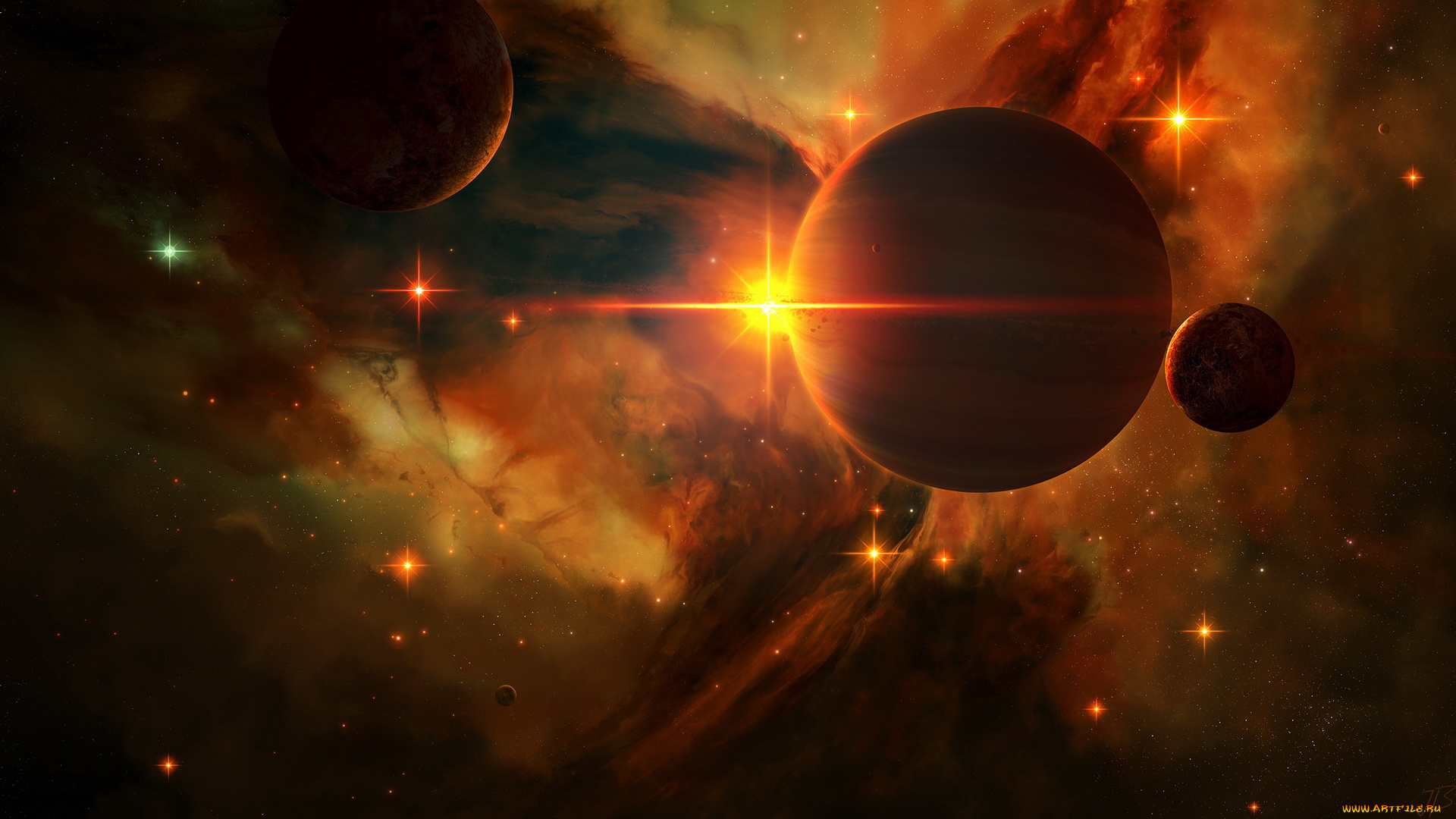 космос, арт, вселенная, планеты, галактика, звезды