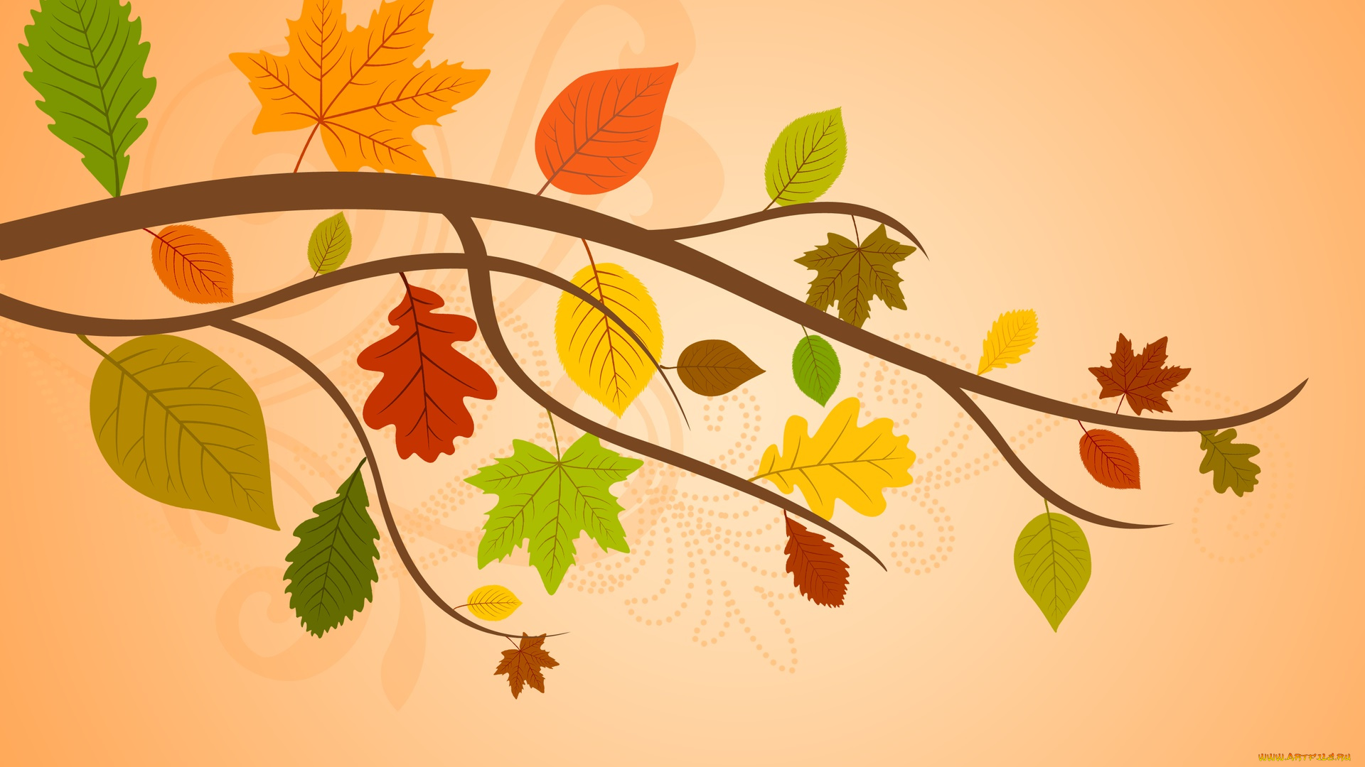 векторная, графика, природа, , nature, ветка, листья, осень