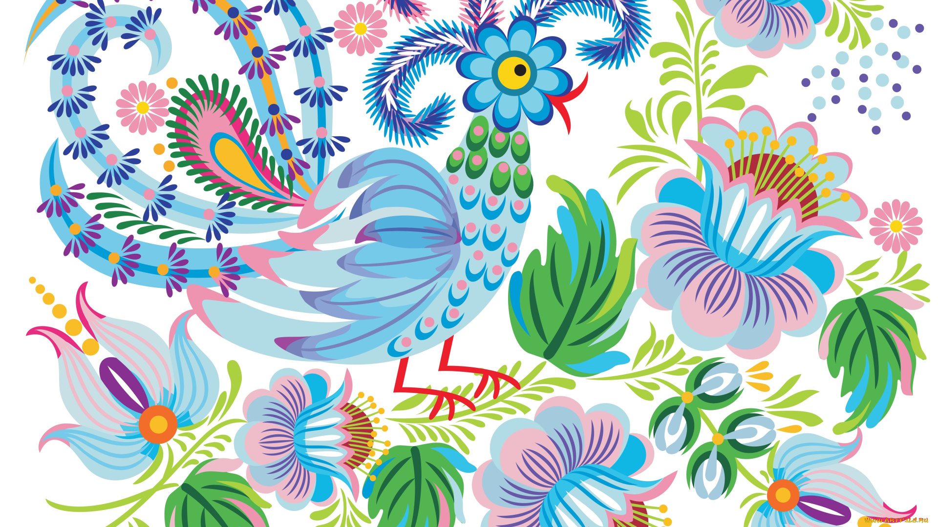векторная, графика, птицы, , птицы, фон, цветы, птица