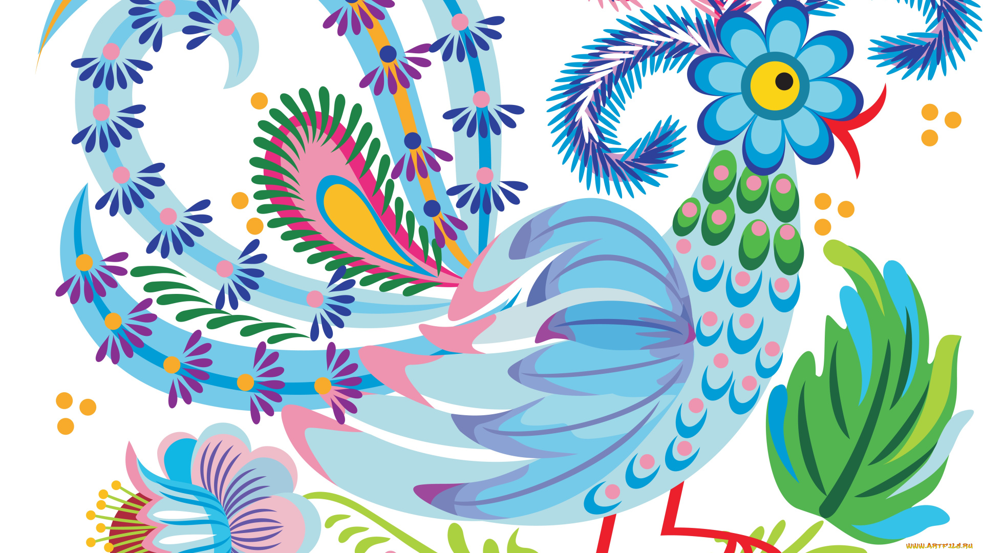 векторная, графика, птицы, , птицы, птица, цветы, фон