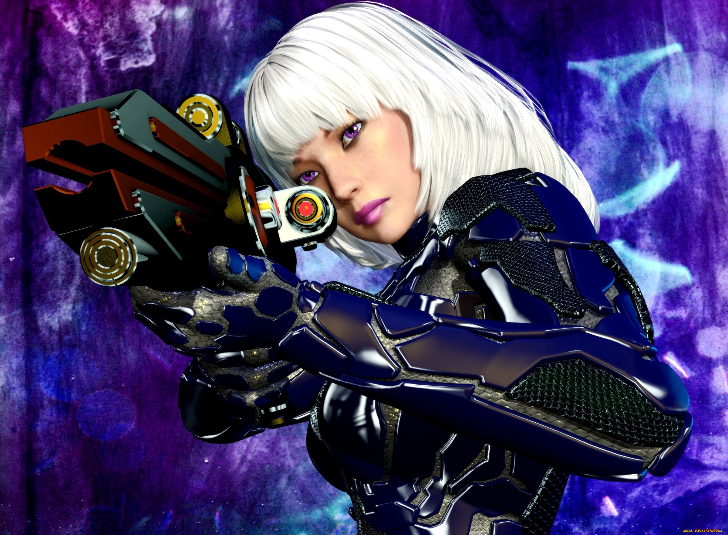 3д, графика, фракталы, , fractal, девушка, взгляд, фон, оружие