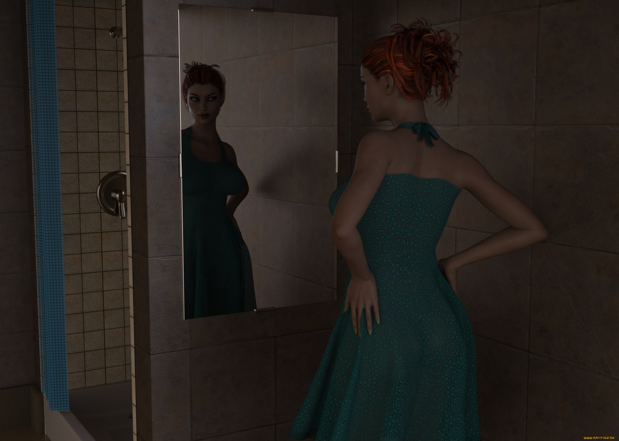 3д, графика, люди, , people, девушка, взгляд, фон, отражение