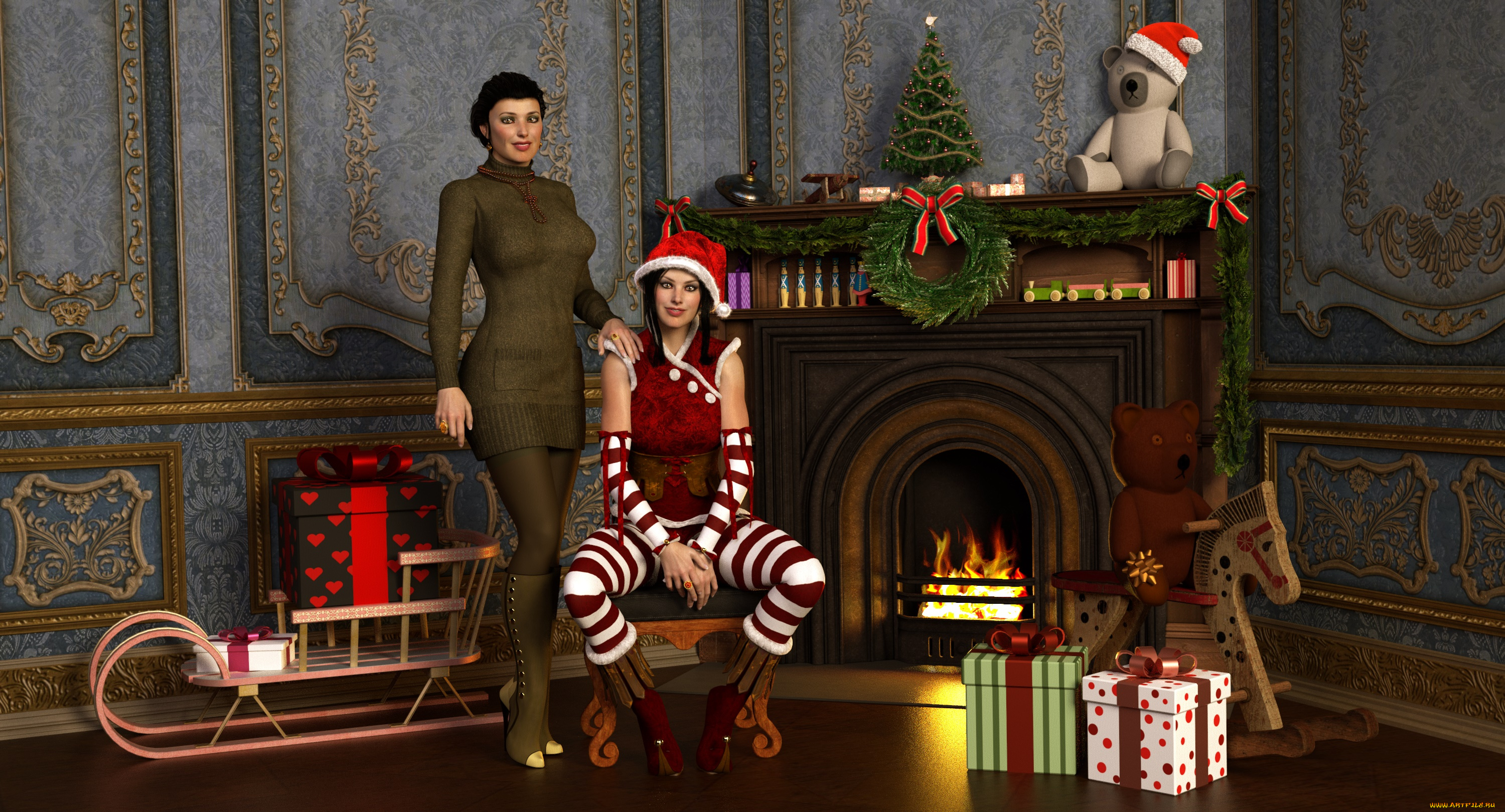 3д, графика, люди, , people, девушки, взгляд, фон