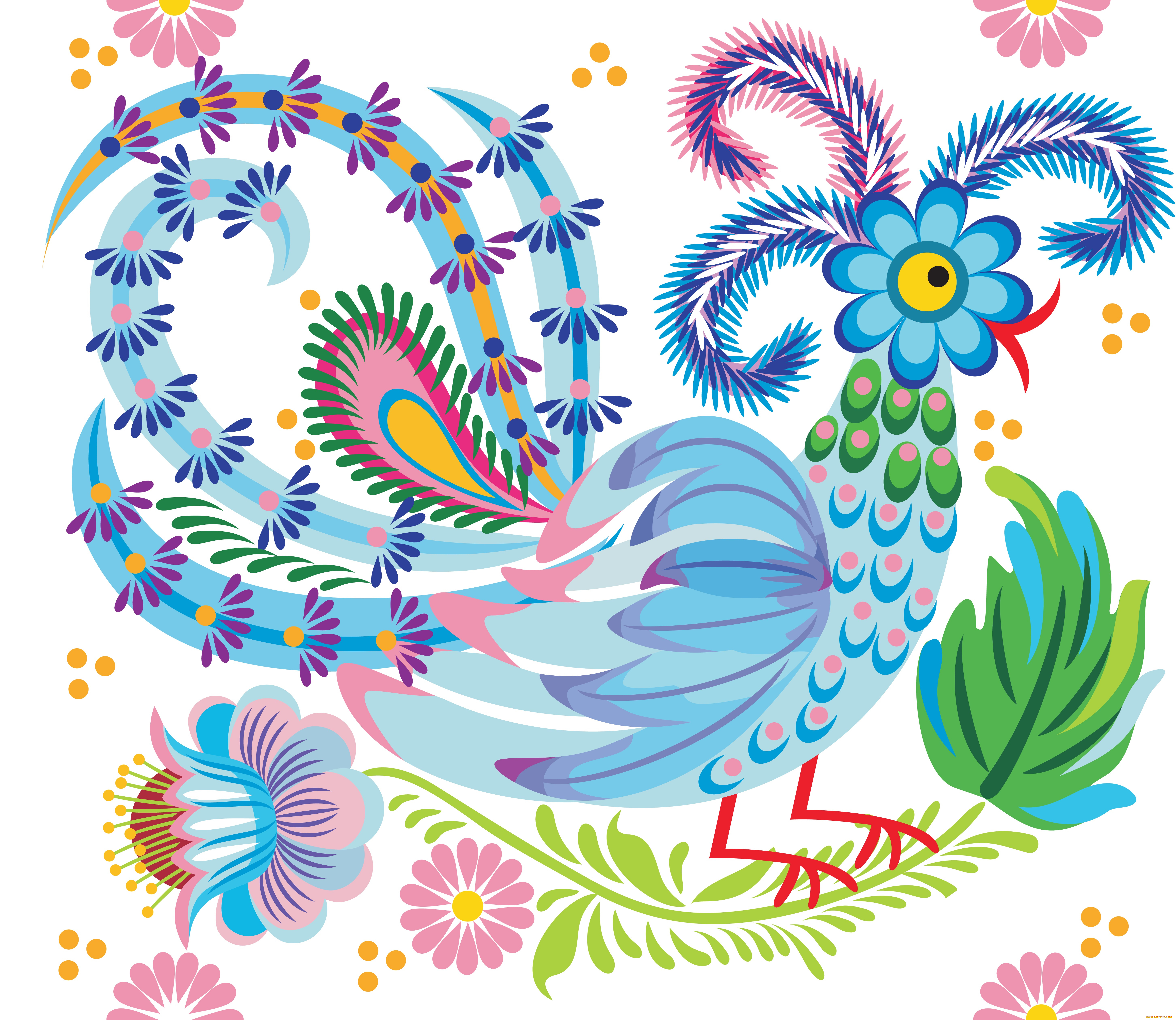 векторная, графика, птицы, , птицы, птица, цветы, фон