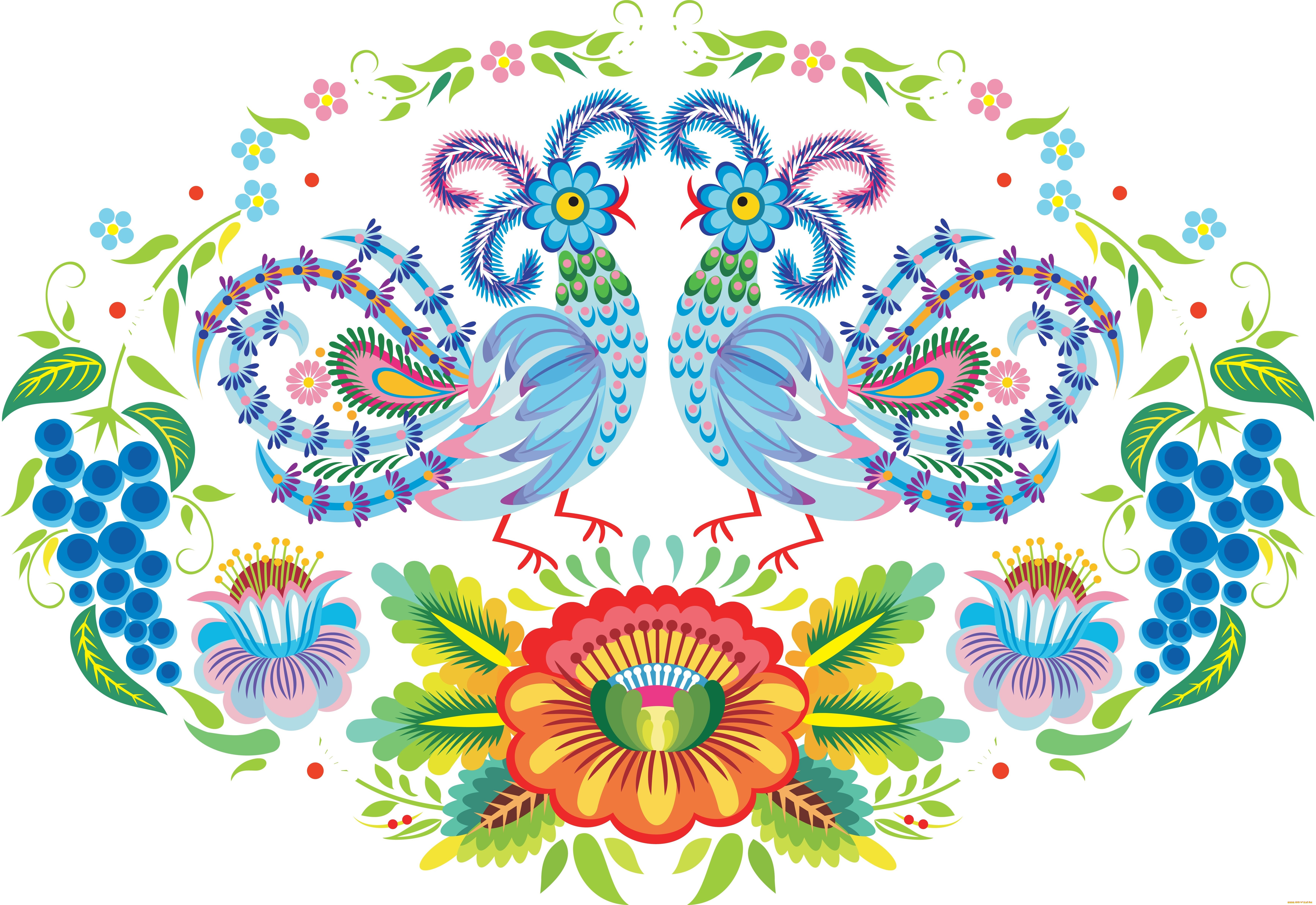 векторная, графика, птицы, , птицы, птица, фон, цветы