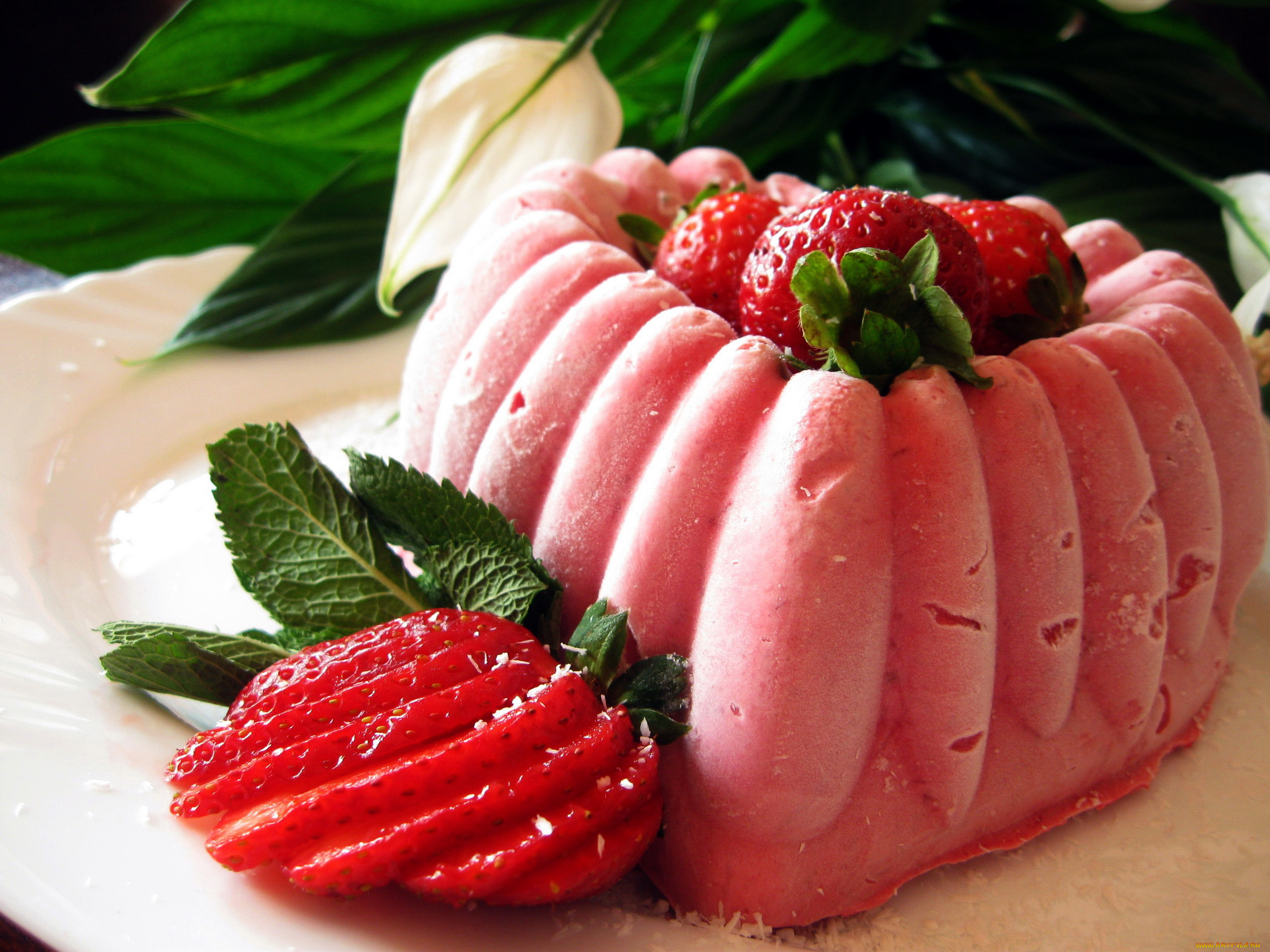 еда, мороженое, , десерты, десерт, клубника, желе