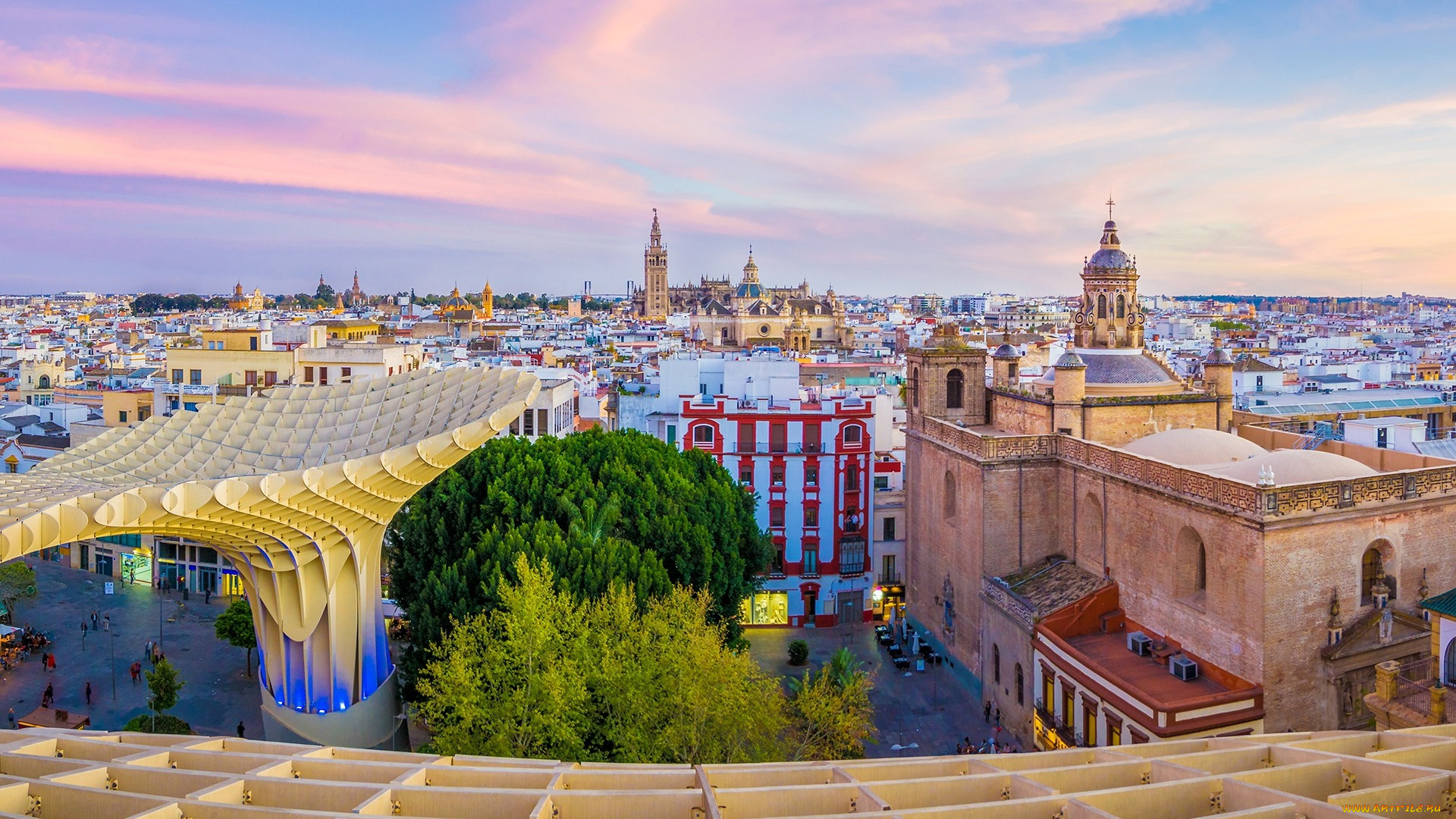 севилья, , андалусия, , испания, города, севилья, , испания, закат, андалусия, город, здания