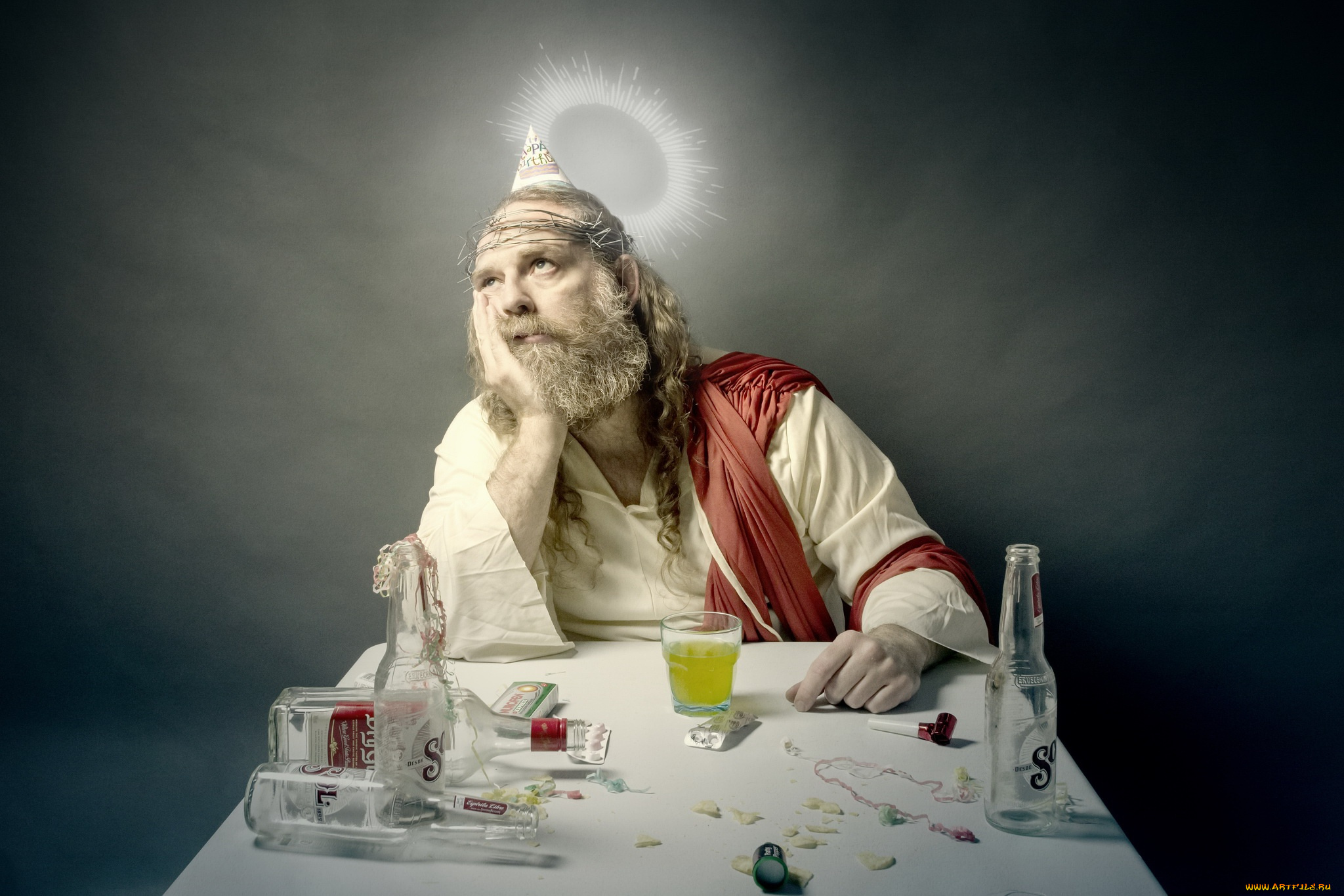 юмор, и, приколы, пьянство, нимб, человек, бутылки