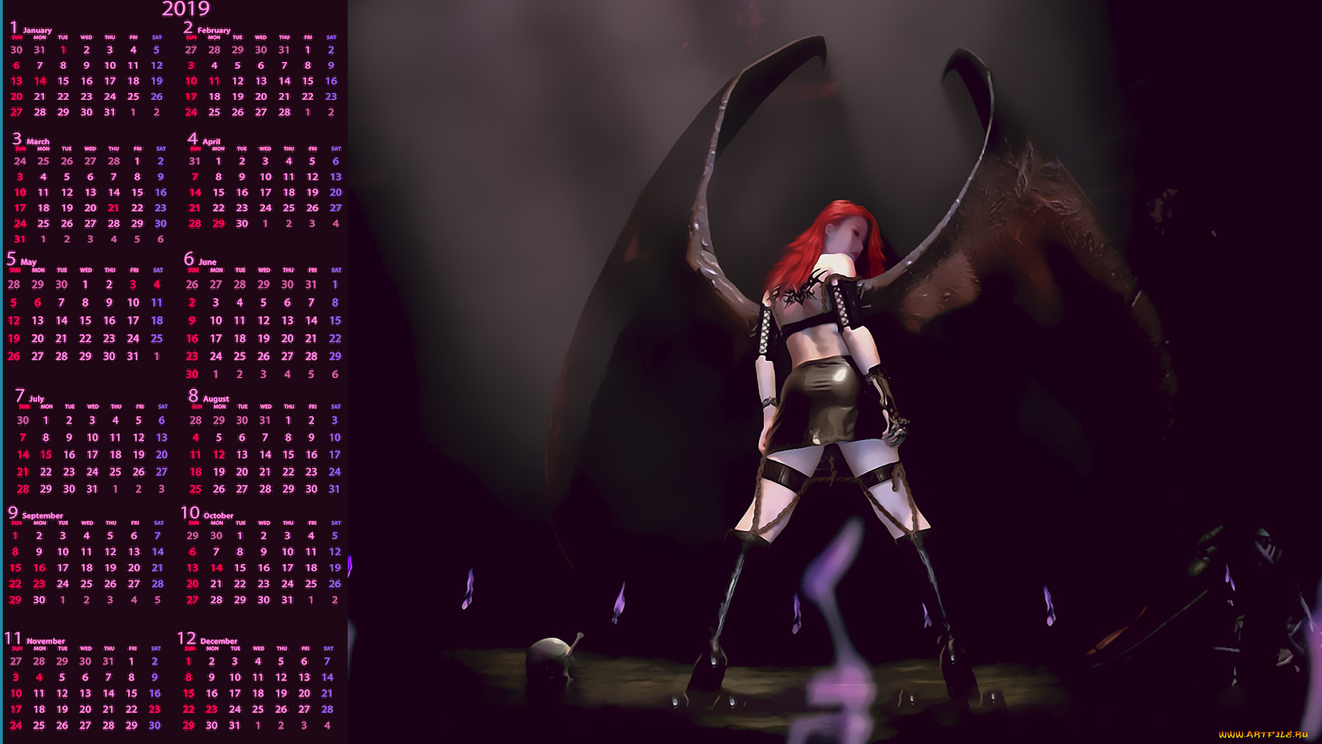 календари, фэнтези, девушка, крылья