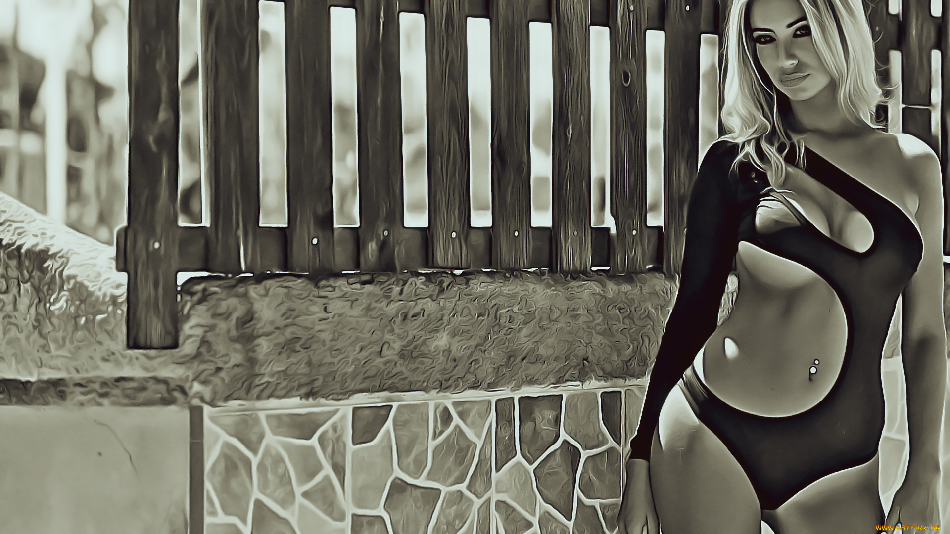 календари, компьютерный, дизайн, девушка, забор