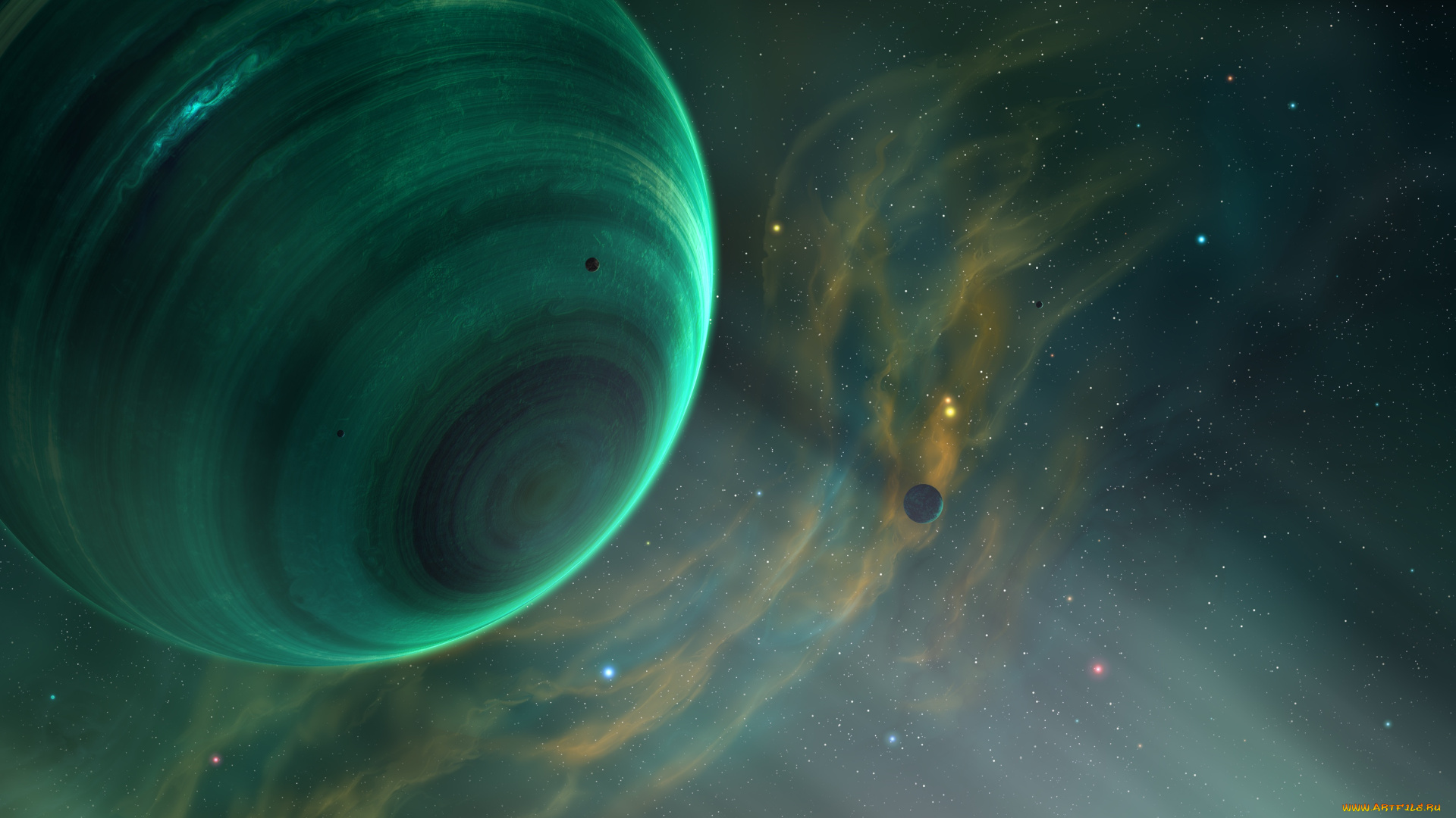 космос, арт, звезды, галактика, вселенная, планеты