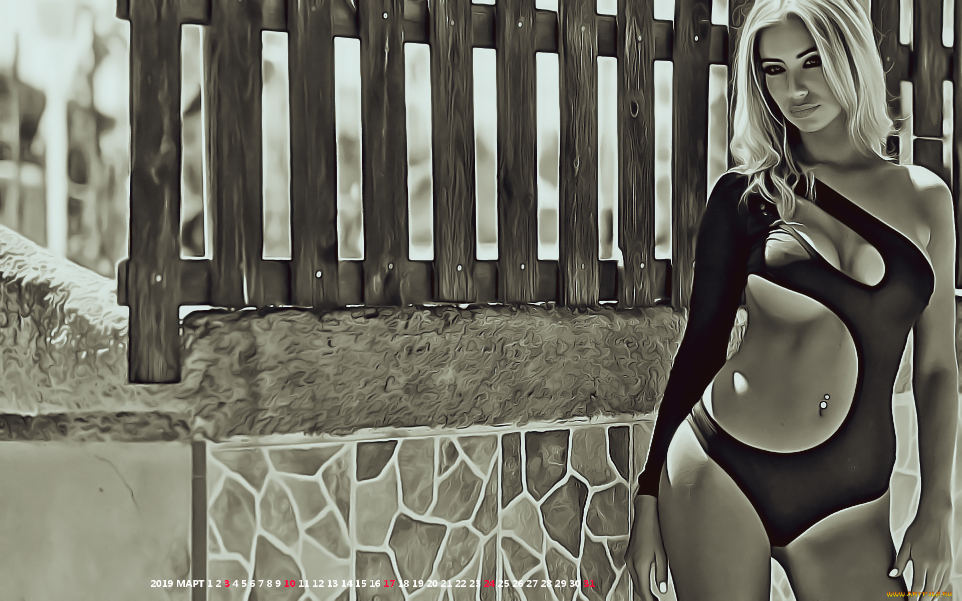 календари, компьютерный, дизайн, девушка, забор