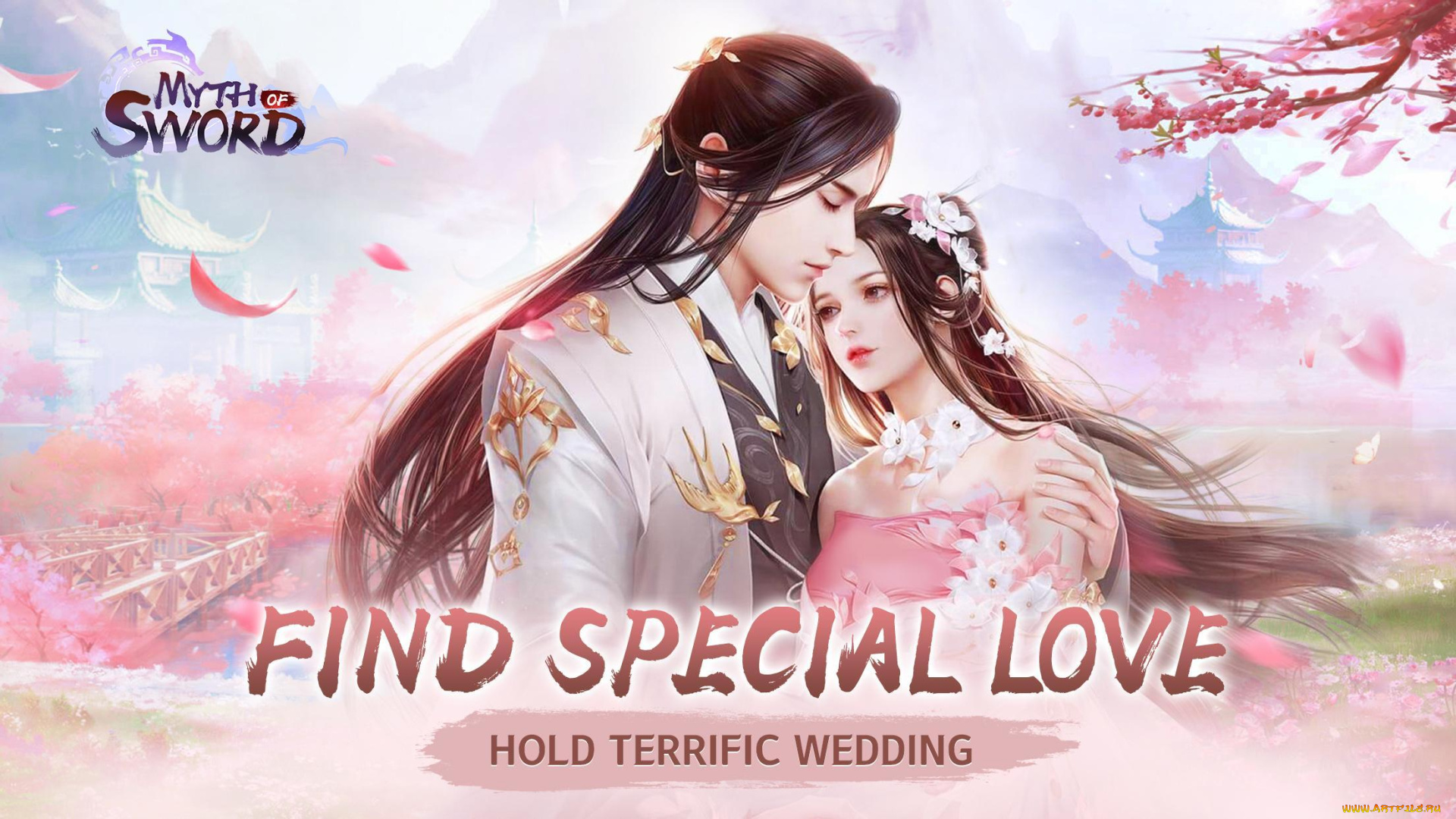 видео, игры, myth, of, sword, парень, девушка, лепестки