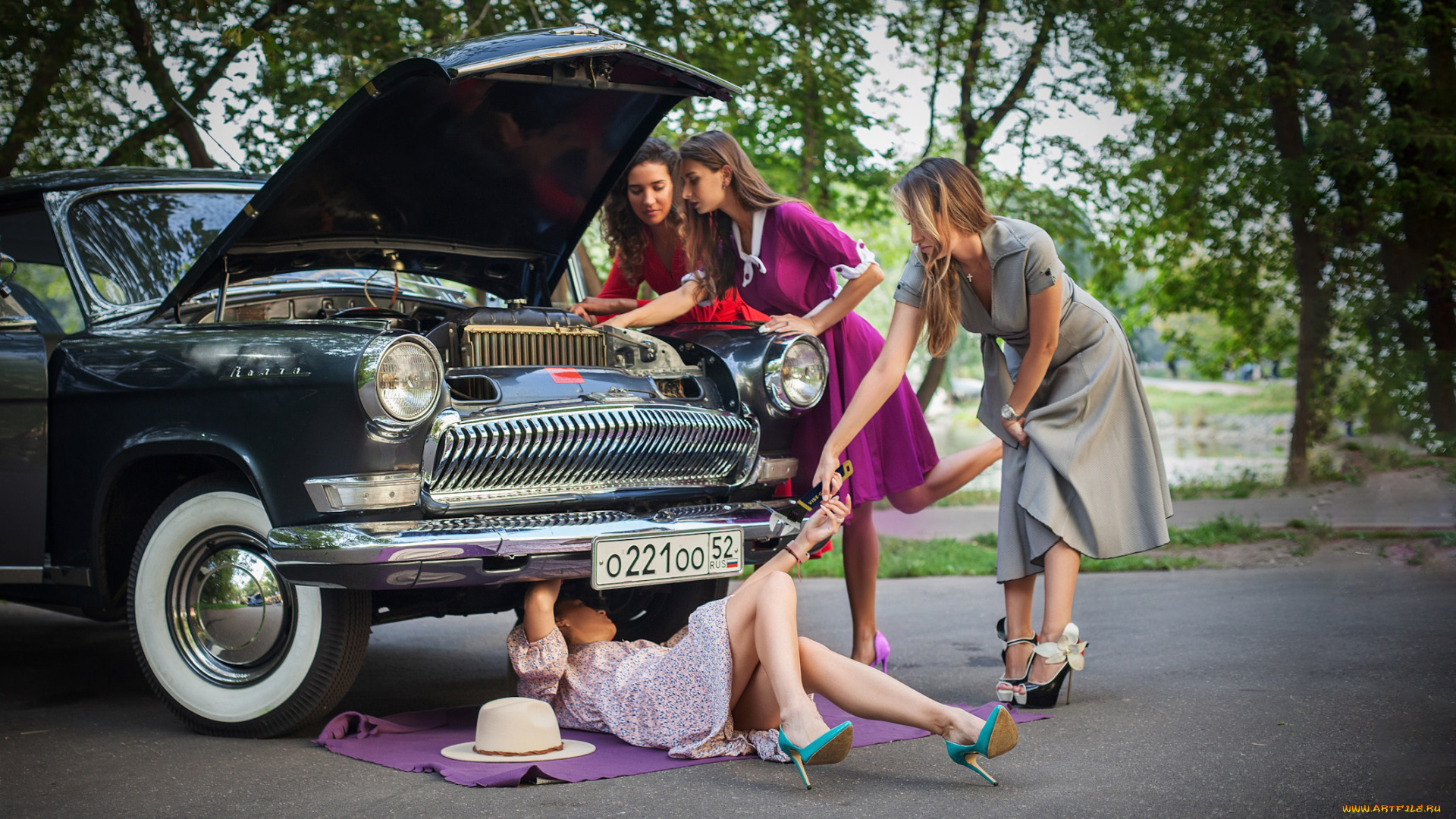 автомобили, -авто, с, девушками, волга
