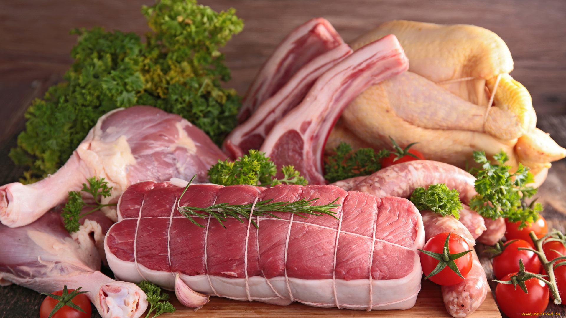 еда, мясные, блюда, помидоры, свежее, мясо, свинина, ребра, курица