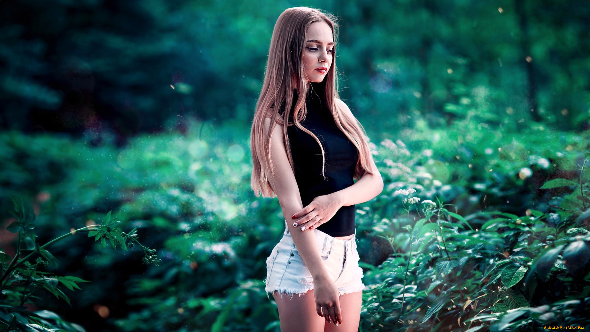 девушки, -, брюнетки, , шатенки, шатенка, топ, шорты, кусты