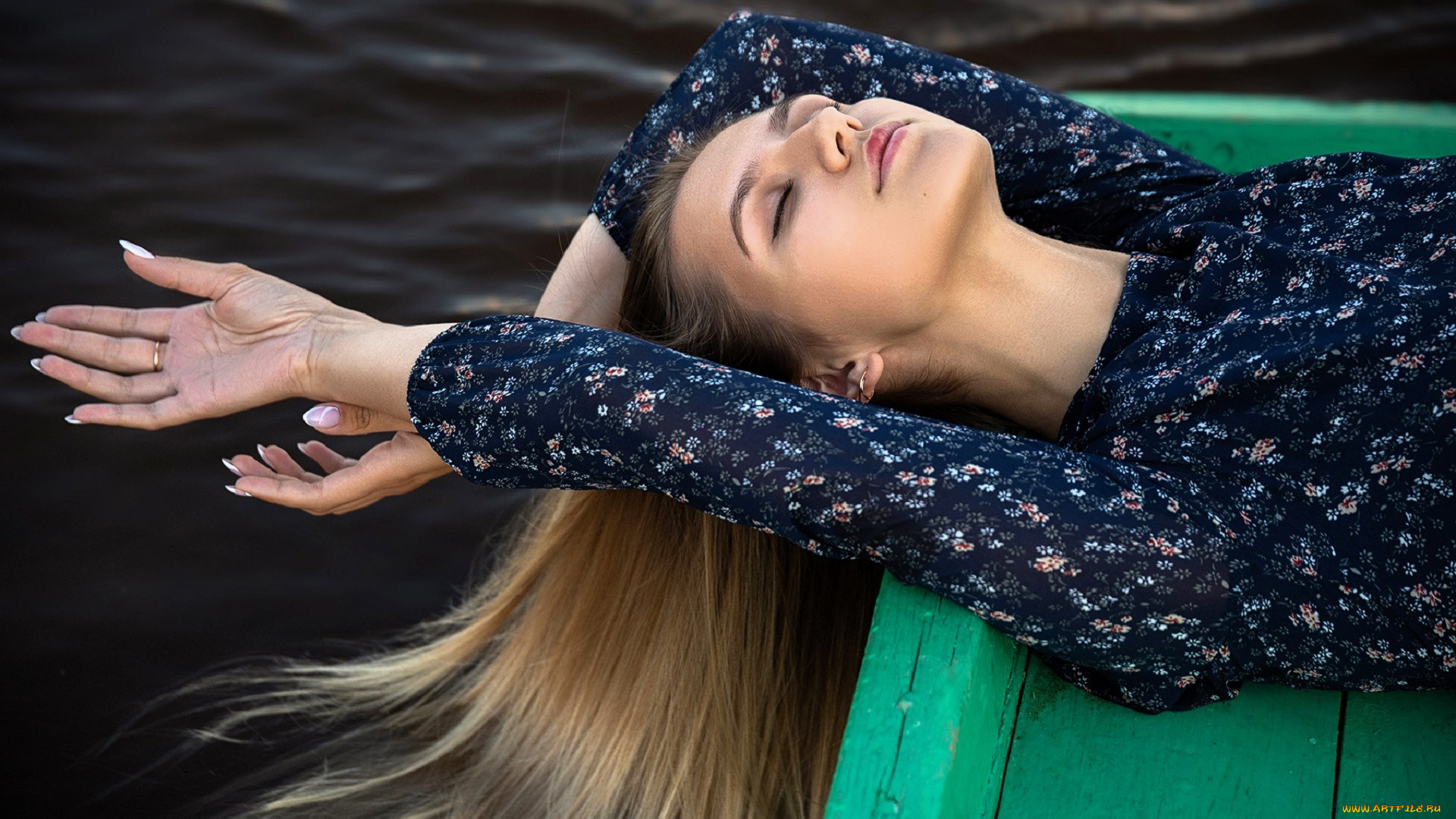 девушки, -, лица, , портреты, блондинка, лицо, вода