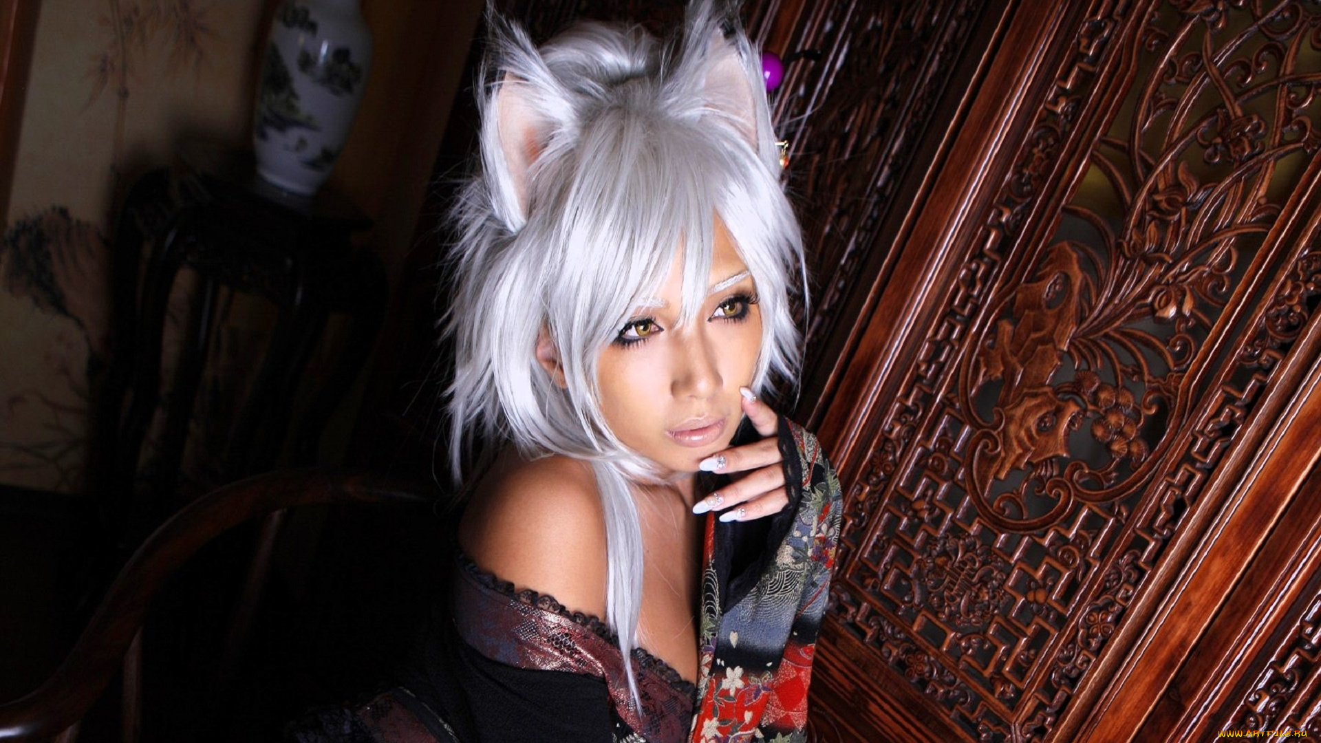 девушки, nonsummerjack, образ, косплей, наряд, ушки, шкаф, резьба