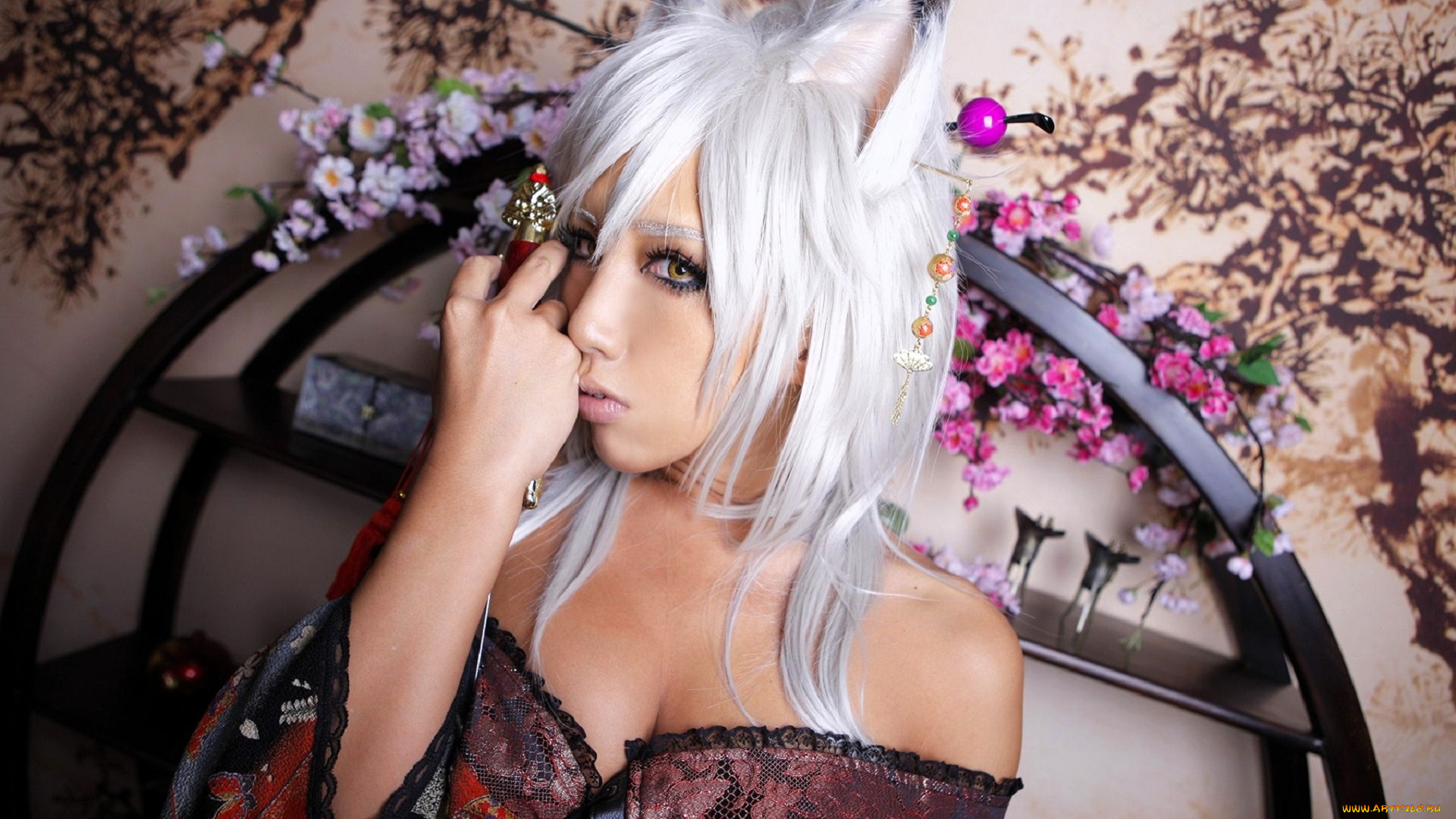 девушки, nonsummerjack, образ, косплей, наряд, ушки, фигурка, цветы