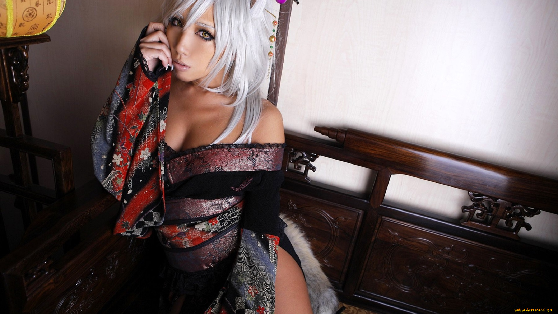 девушки, nonsummerjack, образ, косплей, наряд, ушки, диван, светильник