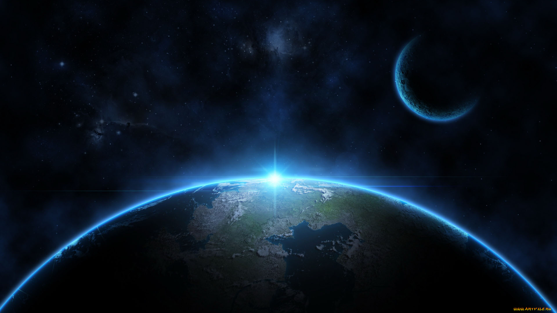 sunrise, космос, земля, луна, восход, солнца