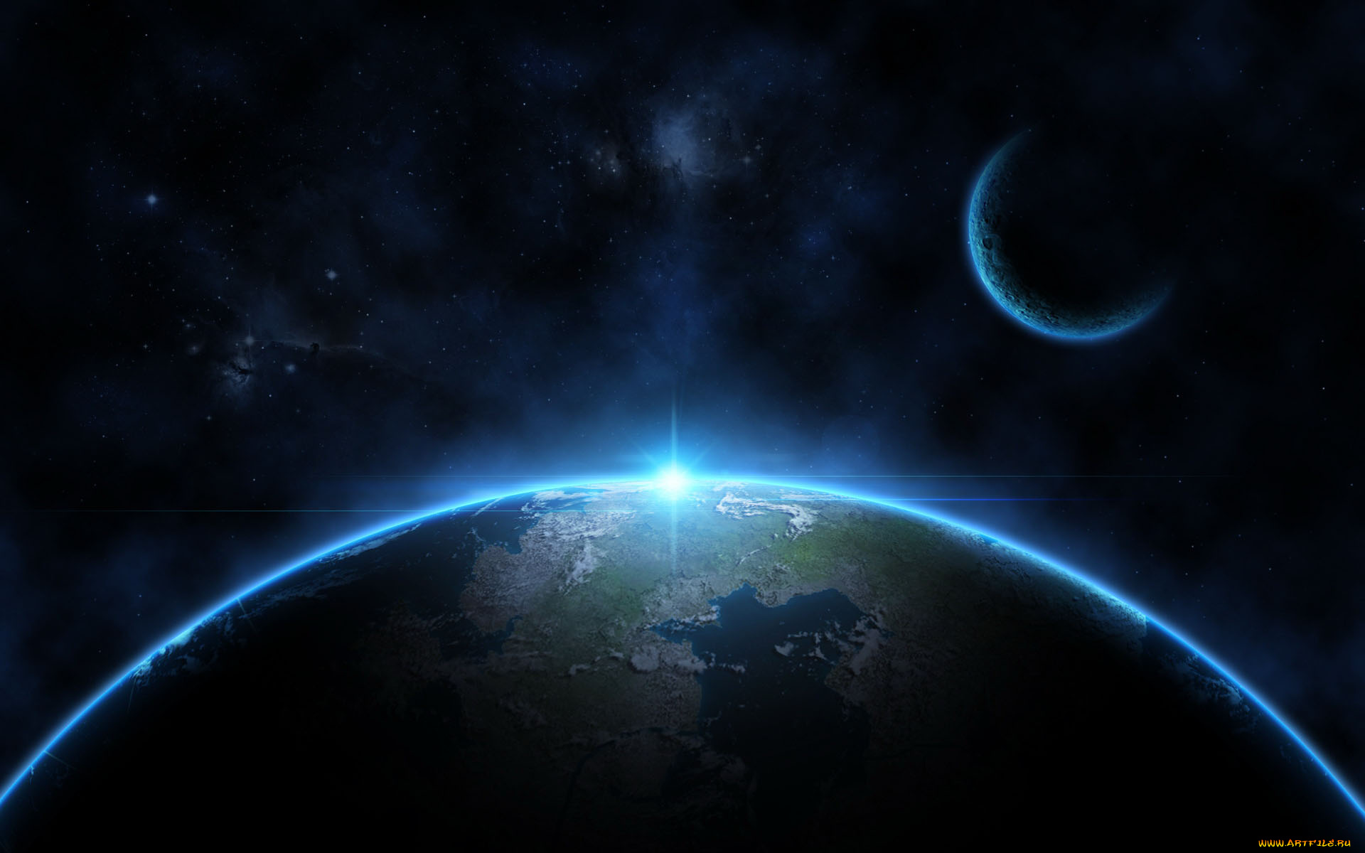 sunrise, космос, земля, луна, восход, солнца