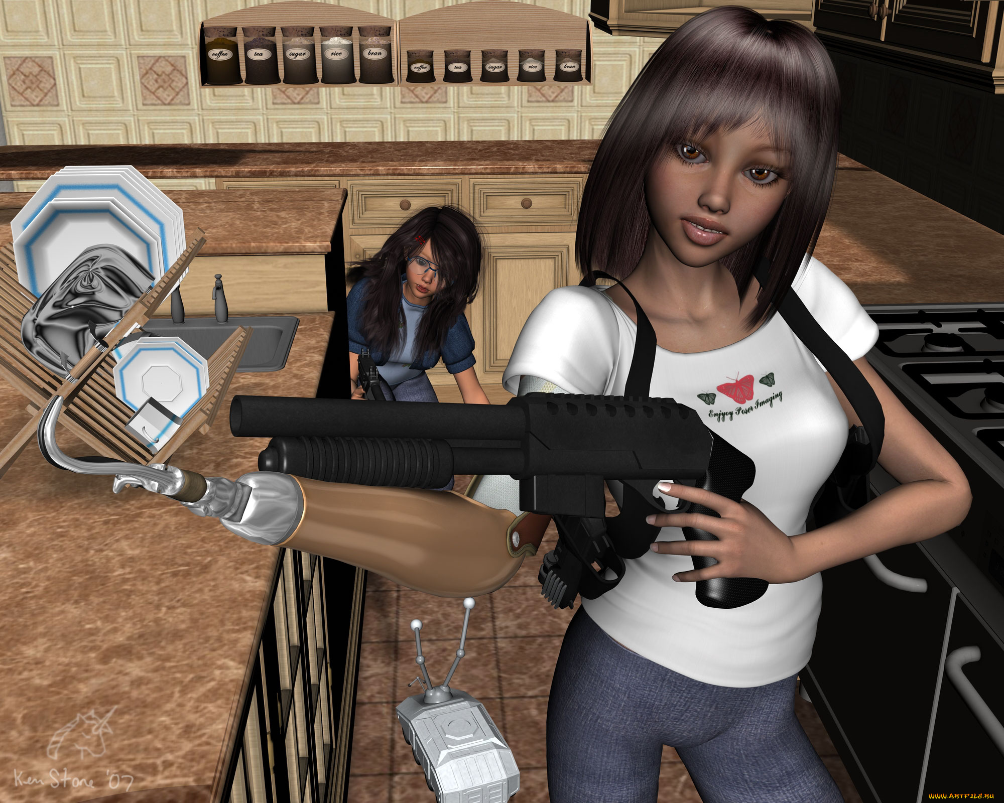 3д, графика, people, люди, оружие, девушка