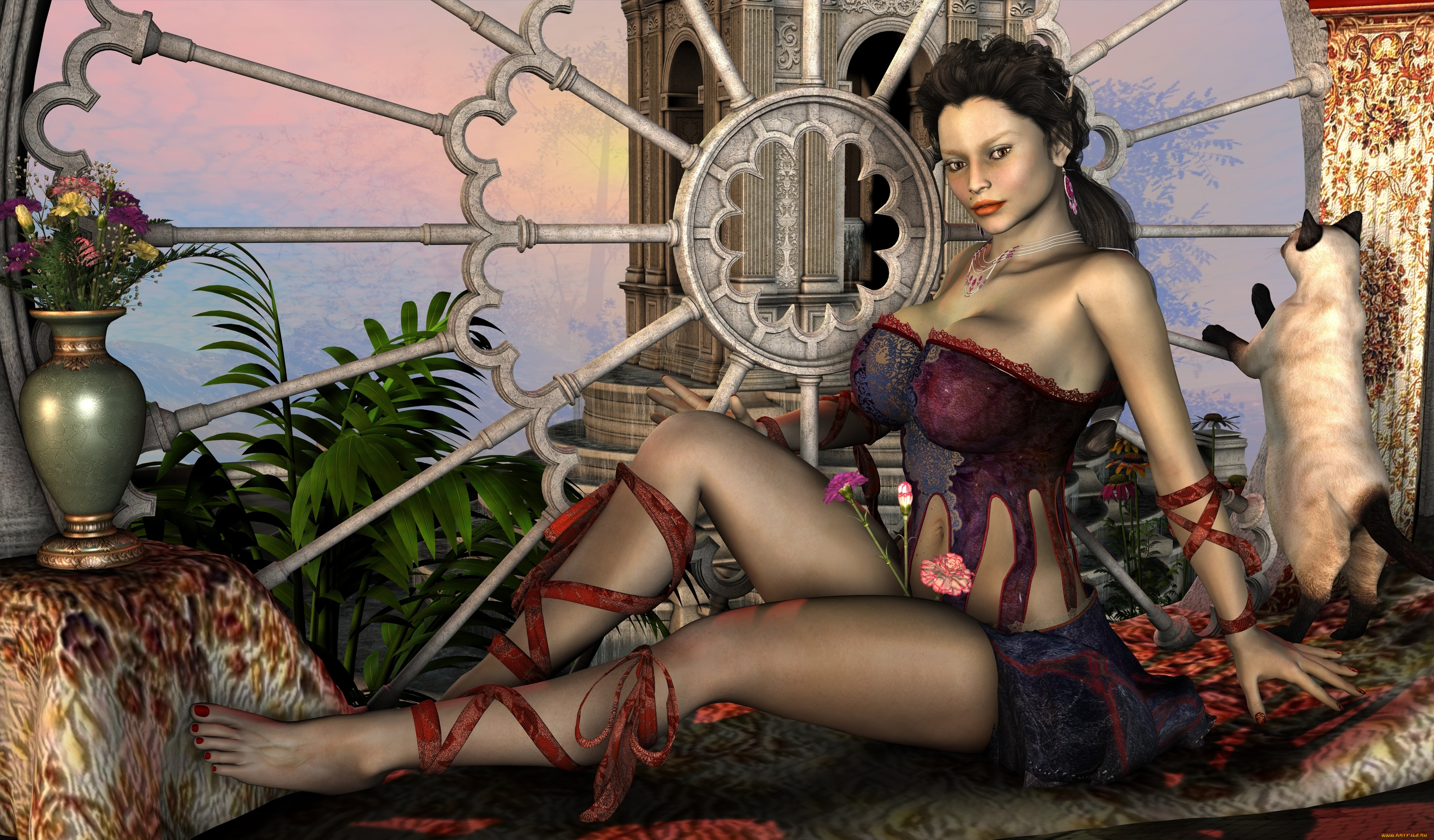 3д, графика, people, люди, девушка, кот