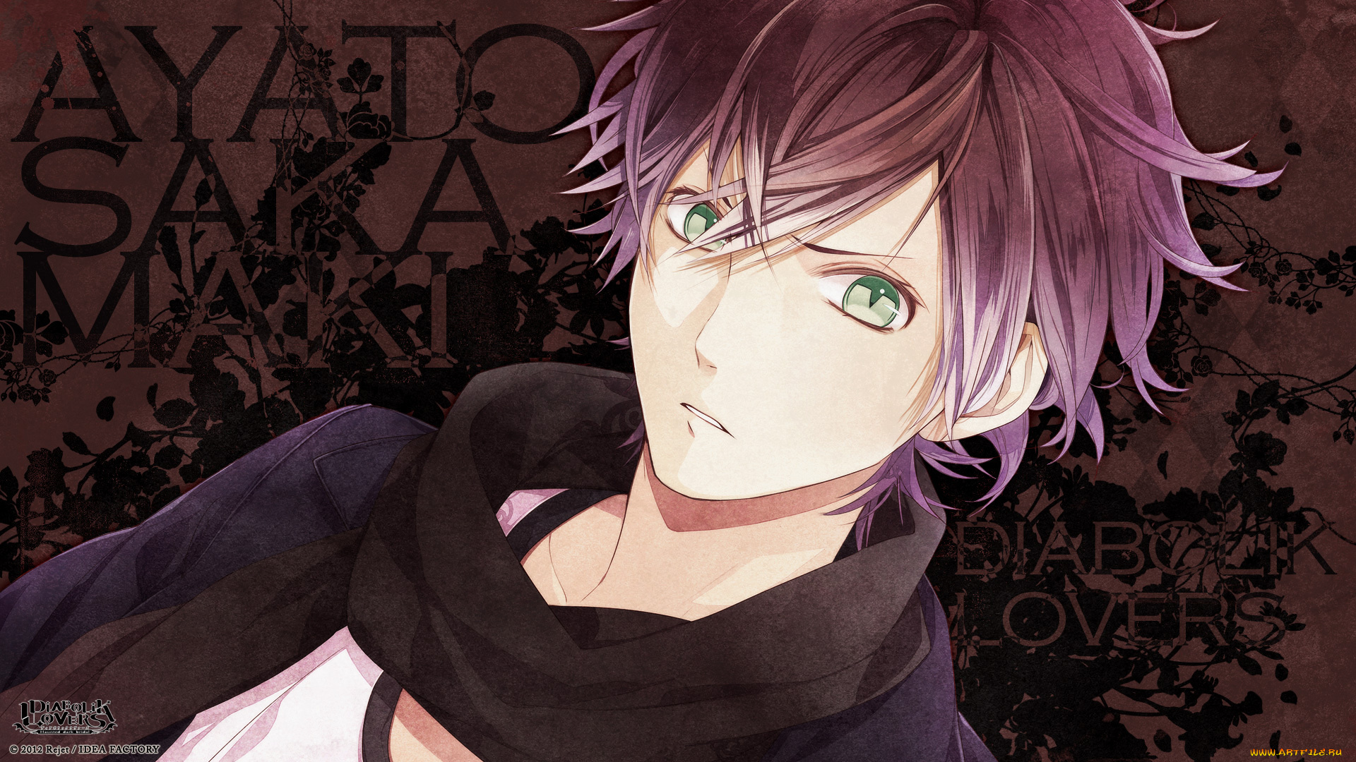 аниме, diabolik, lovers, шарф, зеленые, глаза, sakama, ayato, парень, diabolik, lovers