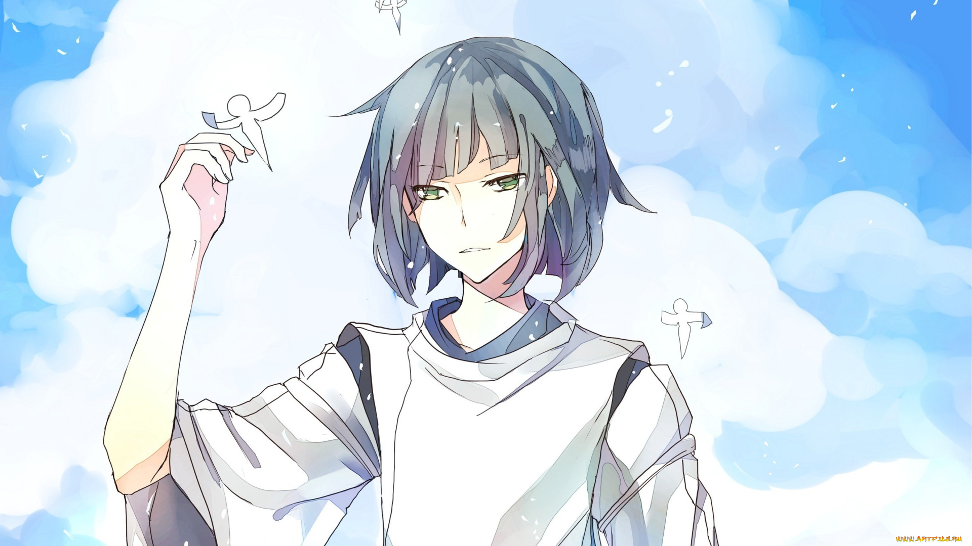 аниме, spirited, away, парень, хаку, iya-chen, haku, небо, дух, реки, хаяо, миядзаки, облака, spirited, away, унесенные, призраками, арт