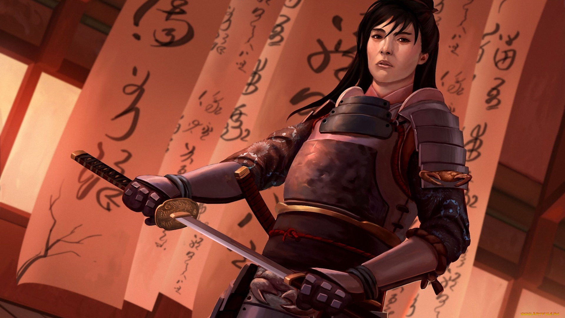 фэнтези, люди, меч, доспехи, самурай, катана