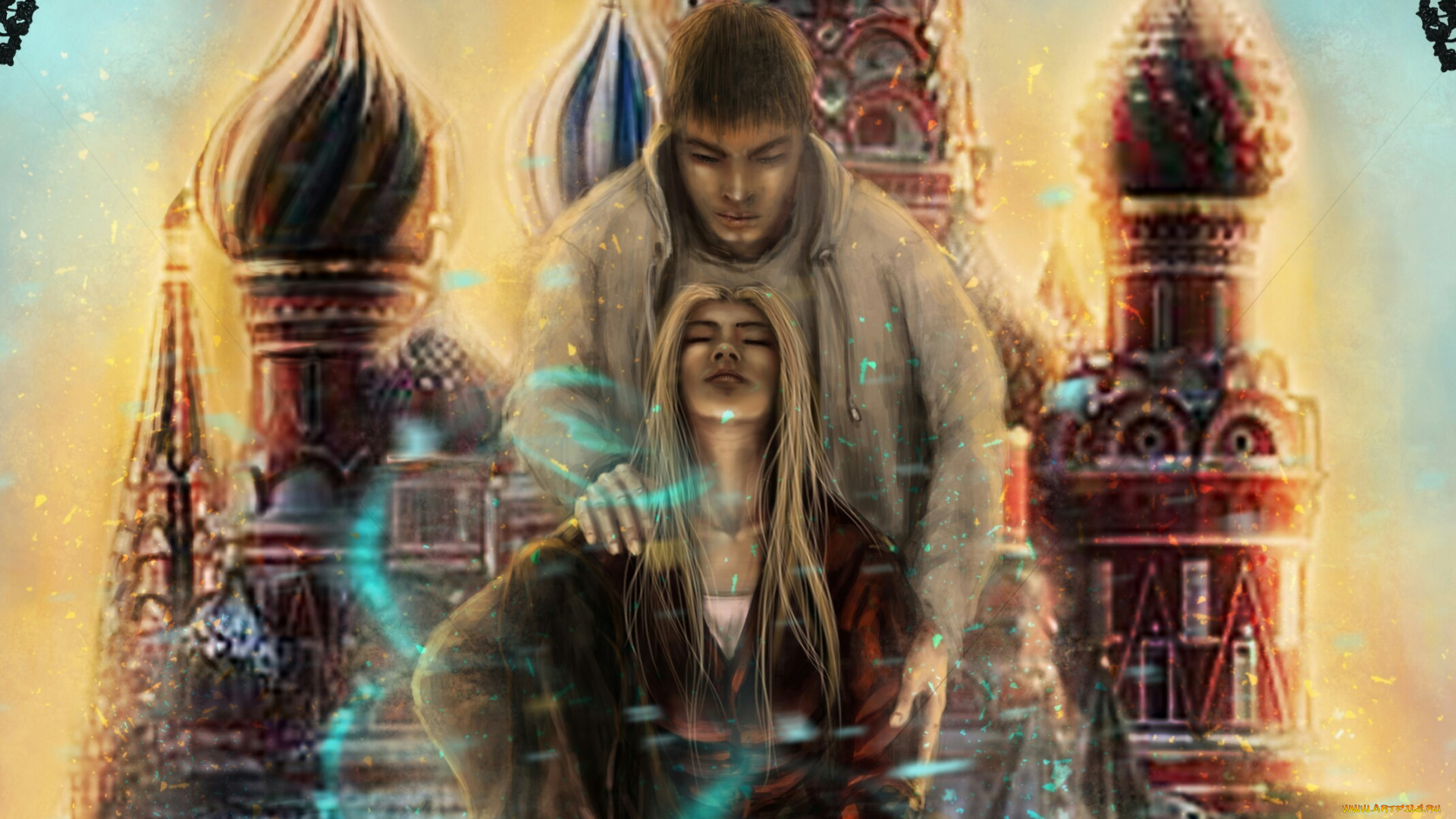 фэнтези, люди, собор, парень, девушка